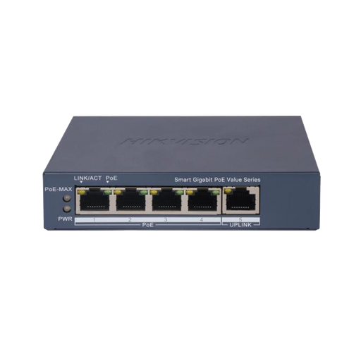 SWITCH GIGABIT POE+ / ADMINISTRABLE / 4 PUERTOS 1000 MBPS POE+ / 1 PUERTO 1000 MBPS UPLINK / CONFIGURACIÓN NUBE HIK-PARTNERPRO / MODO EXTENDIDO HASTA 300 METROS / 45 WATTS-Networking-HIKVISION-DS-3E1505P-EI/M-Bsai Seguridad & Controles