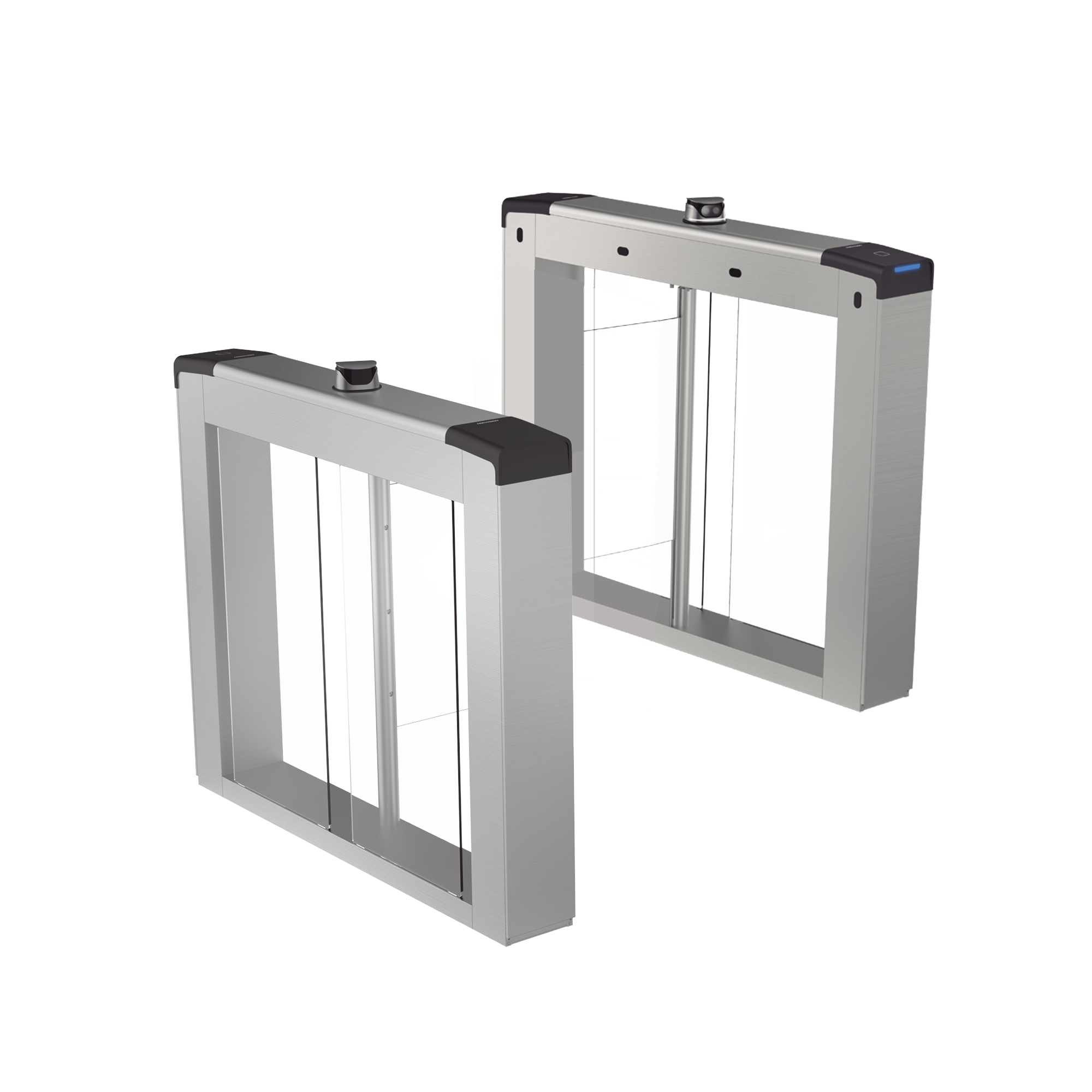 KIT DE TORNIQUETES SWING (NO INCLUYE ALETAS) / RECONOCIMIENTO FACIAL Y LECTORES DE TARJETA INCLUIDOS / BIDIRECCIONAL / 5,000,000 MCBF / 4 PARES DE DTOF / CARRILES SELECCIONABLES DE 65 O 90 CMS (ALETAS DE ACRILICO NO INCLUIDAS)