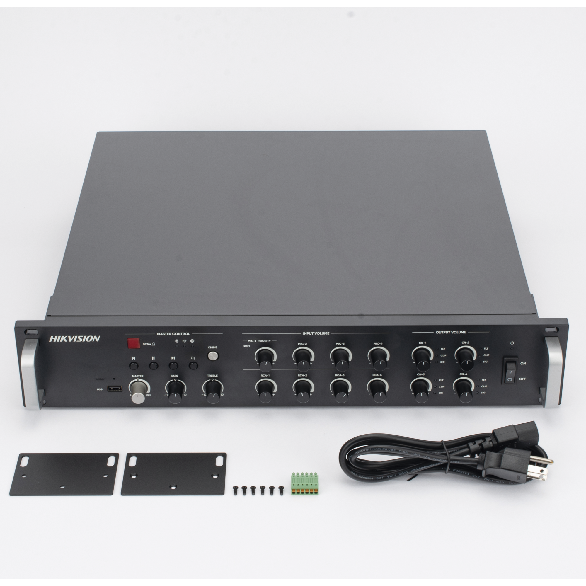 AMPLIFICADOR DE RED |  4 ZONAS DE 250W | 100V/70V | CALENDARIZACIÓN DE EVENTOS | BIBLIOTECA DE MATERIALES DE AUDIO | ENTRADA DE ALARMA | HIK-CONNECT /HIKCENTRAL PROFESIONAL