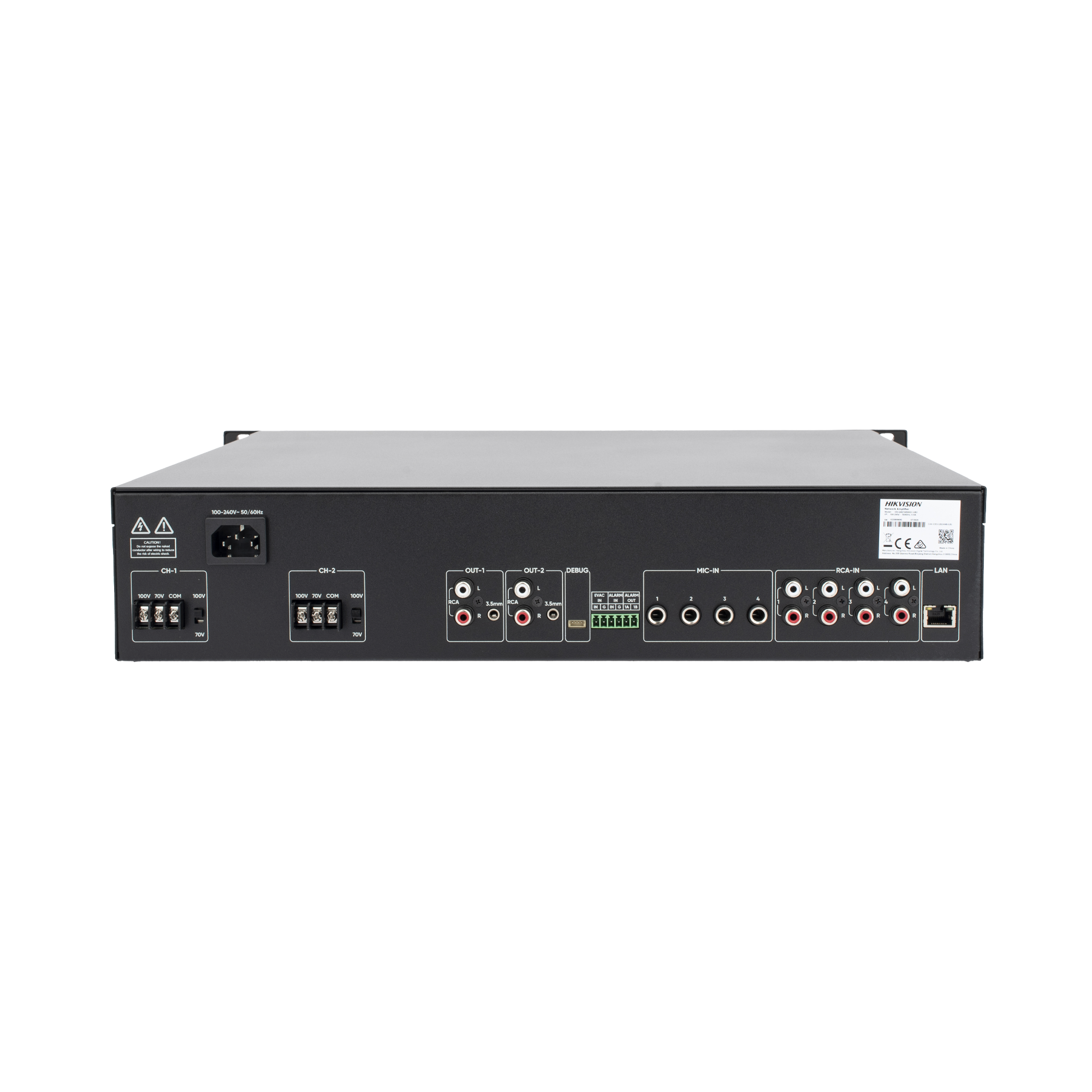 AMPLIFICADOR DE RED | 2 ZONAS DE 250W  | 100V/70V | CALENDARIZACIÓN DE EVENTOS | BIBLIOTECA DE MATERIALES DE AUDIO | ENTRADA DE ALARMA | HIK-CONNECT /HIKCENTRAL PROFESIONAL