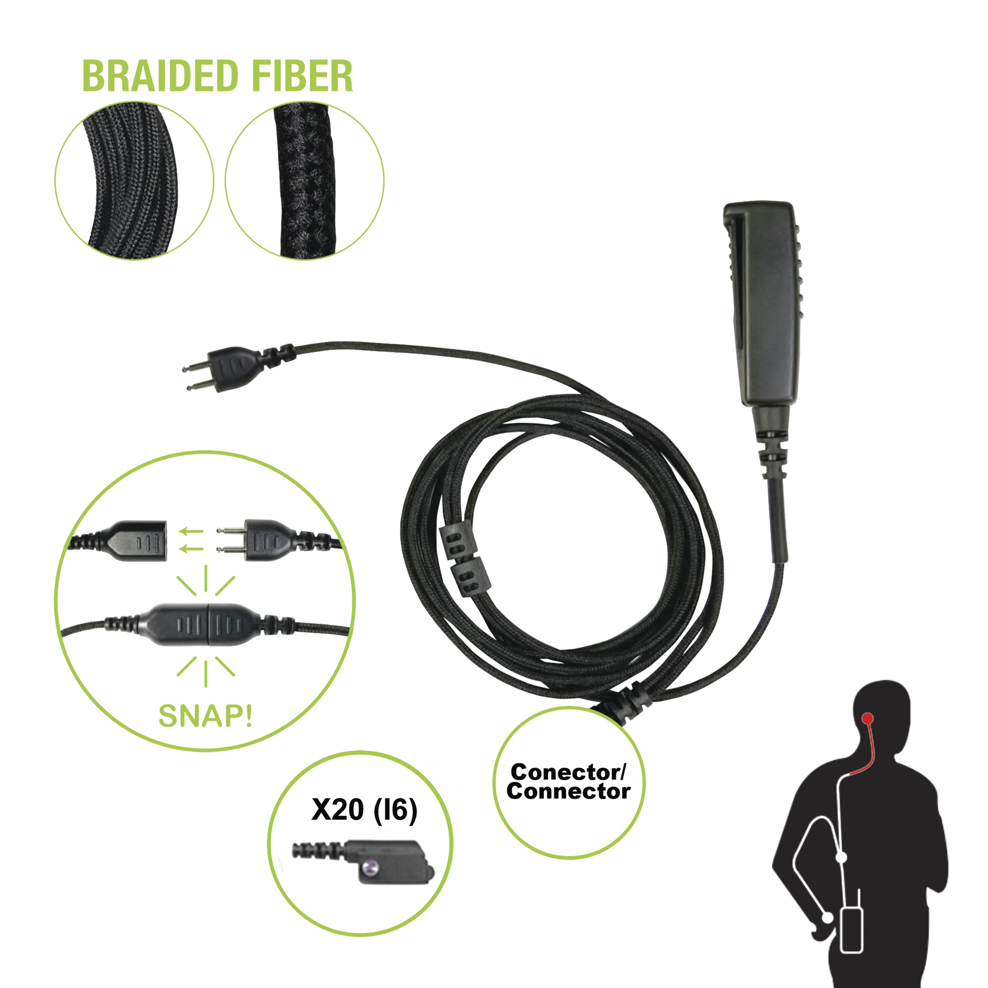 CABLE PARA MICRÓFONO AUDÍFONO SNAP INTERCAMBIABLE CON CONECTOR PARA RADIOS ICOM IC-F3216/4261DS/DT, IC-F52D/62D, IC-F3400/4400DS/DT-Accesorios para ICOM-PRYME-Bsai Seguridad & Controles