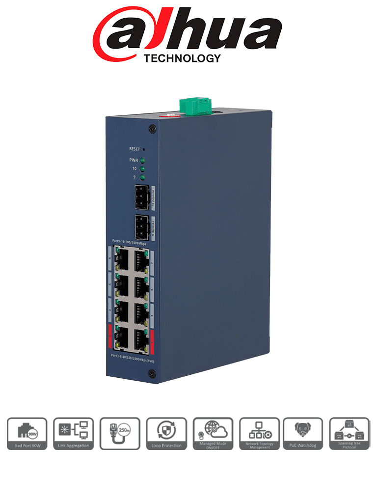 DAHUA DH-CHS4210-8GT-110 - SWITCH POE GIGABIT/ 8 PUERTOS POE GE/ 2 PUERTOS UPLINK SFP/ 1 PUERTOS UPLINK RJ45 GE/ 120 WAT