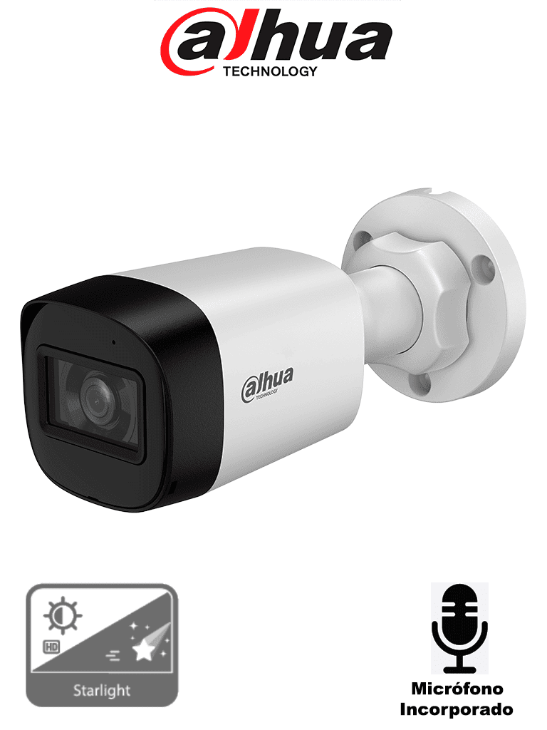 DAHUA DH-HAC-HFW1500RLN-A-S3-DIP - CÁMARA BULLET DE 5 MEGAPÍXELES STARLIGHT/ MICRÓFONO INTEGRADO/ LENTE DE 2.8MM/ HASTA 