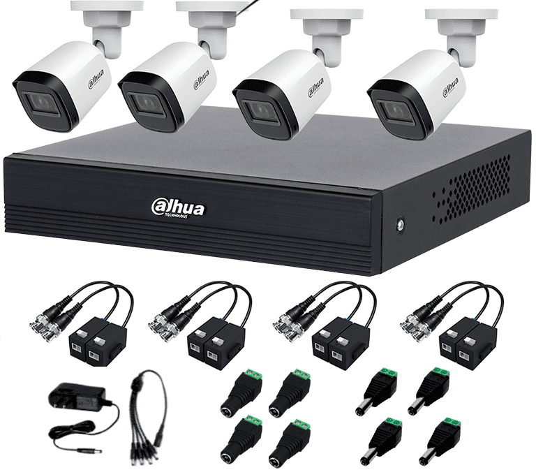 DAHUA KIT/XVR1B04-I/T/4-B1A21-U - KIT 4 CANALES CON TRANSCEPTORES/ 4 CÁMARAS B1A21N-U DE 2 MP LENTE 2.8MM, 93 GRADOS, 1 