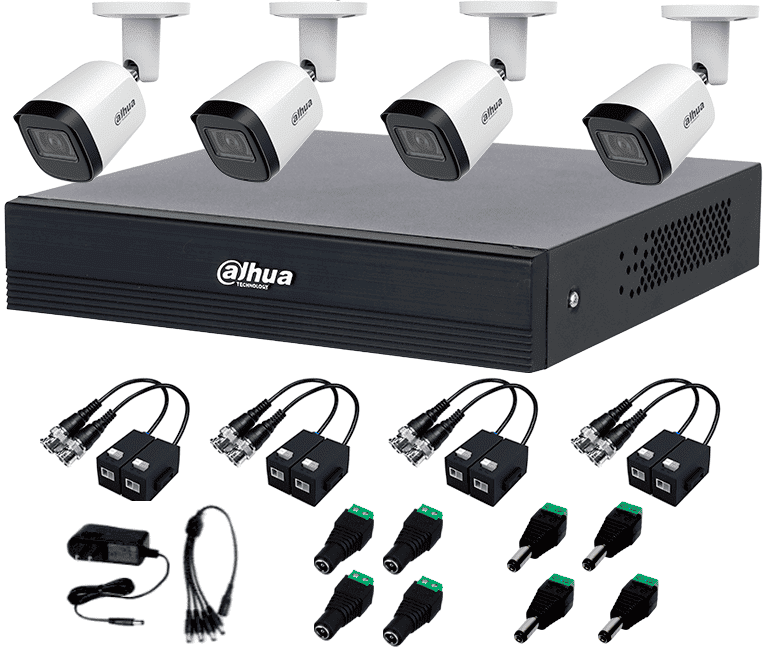 DAHUA DH-KIT/XVR1B04-I/T/4-B2A21N-U-0280B/BALUN - KIT 4 CANALES CÁMARAS B2A21N-U DE 2 MP, DVR XVR1B04-I/T SOPORTA AUDIO 