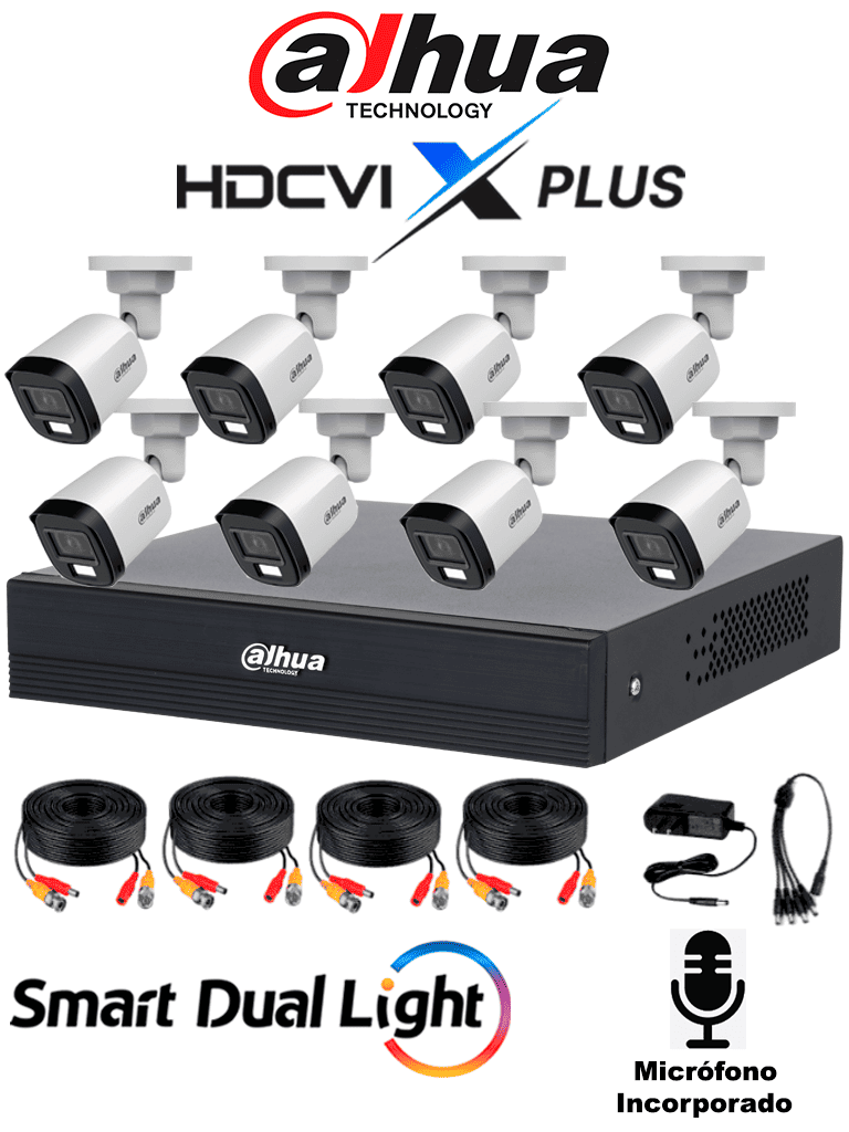 DAHUA DH-KIT/XVR1B08-I/T/8-B1A21N-U-IL-A-0280B - KIT DE 8 CANALES 2 MEGAPIXELES DVR COOPER-I WIZSENSE CON IA H.265+ 8 CA