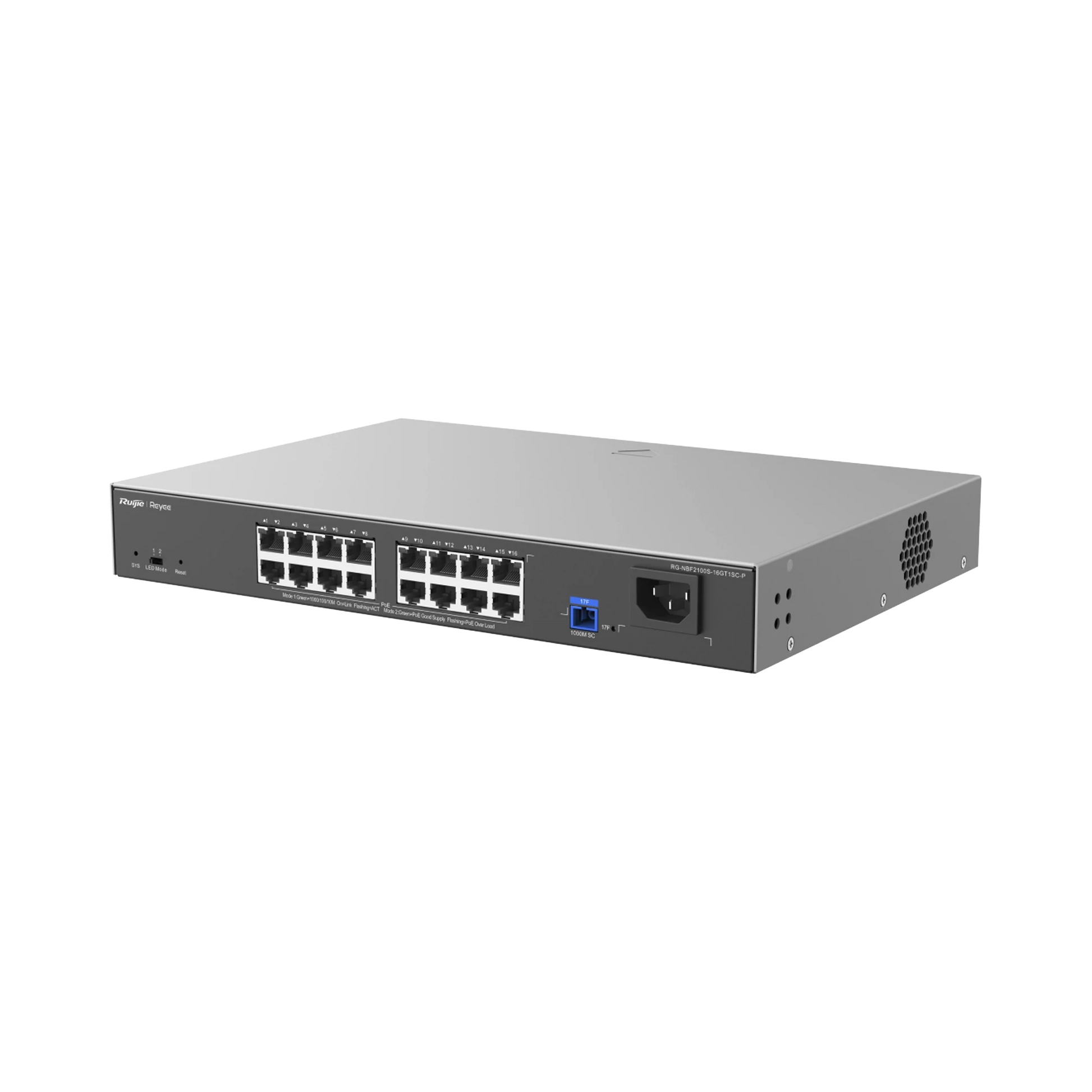 E-LIGHTEN ONU / SWITCH POE+ HIBRIDO, CAPA 2 CON UN PUERTO PON 1G Y 16 PUERTOS ETHERNET POE+ 1G HASTA 240 WATTS Y 100 CLIENTES-Networking-RUIJIE-Bsai Seguridad & Controles