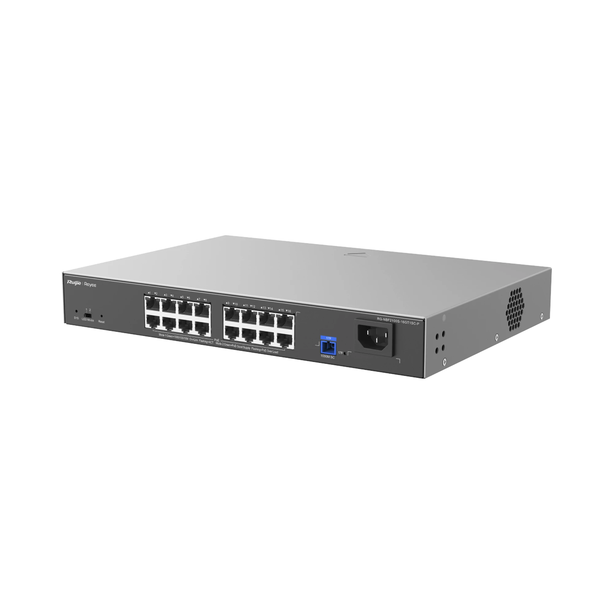 E-LIGHTEN ONU / SWITCH POE+ HIBRIDO, CAPA 2 CON UN PUERTO PON 1G Y 16 PUERTOS ETHERNET POE+ 1G HASTA 240 WATTS Y 100 CLIENTES-Networking-RUIJIE-Bsai Seguridad & Controles