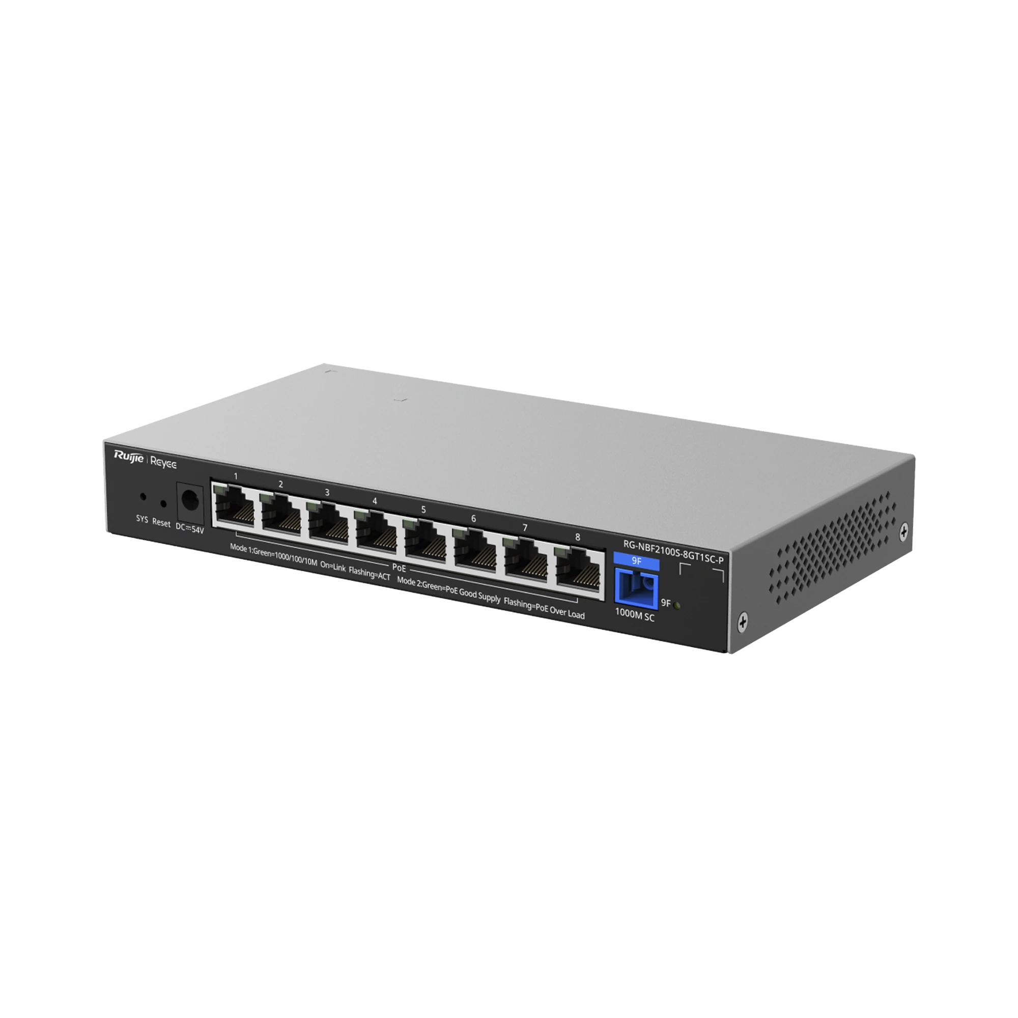 E-LIGHTEN ONU / SWITCH POE+ HIBRIDO, CAPA 2 CON UN PUERTO PON 1G Y 8 PUERTOS ETHERNET POE+ 1G HASTA 120 WATTS Y 100 CLIENTES-Networking-RUIJIE-Bsai Seguridad & Controles
