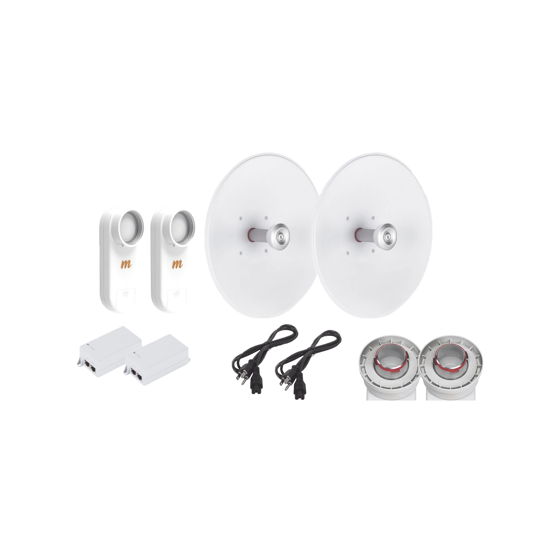 ENLACE COMPLETO DE 2 RADIOS C5X CON ANTENAS UD-TP-27 (27 DBI), RANGO DE FRECUENCIA EXTENDIDA (5.1 A 6.4 GHZ), INCLUYE INYECTOR POE Y CABLE DE ALIMENTACIÓN Y ADAPTADOR PARA LA ANTENA-Enlaces PtP y PtMP-RF ELEMENTS-Bsai Seguridad & Controles