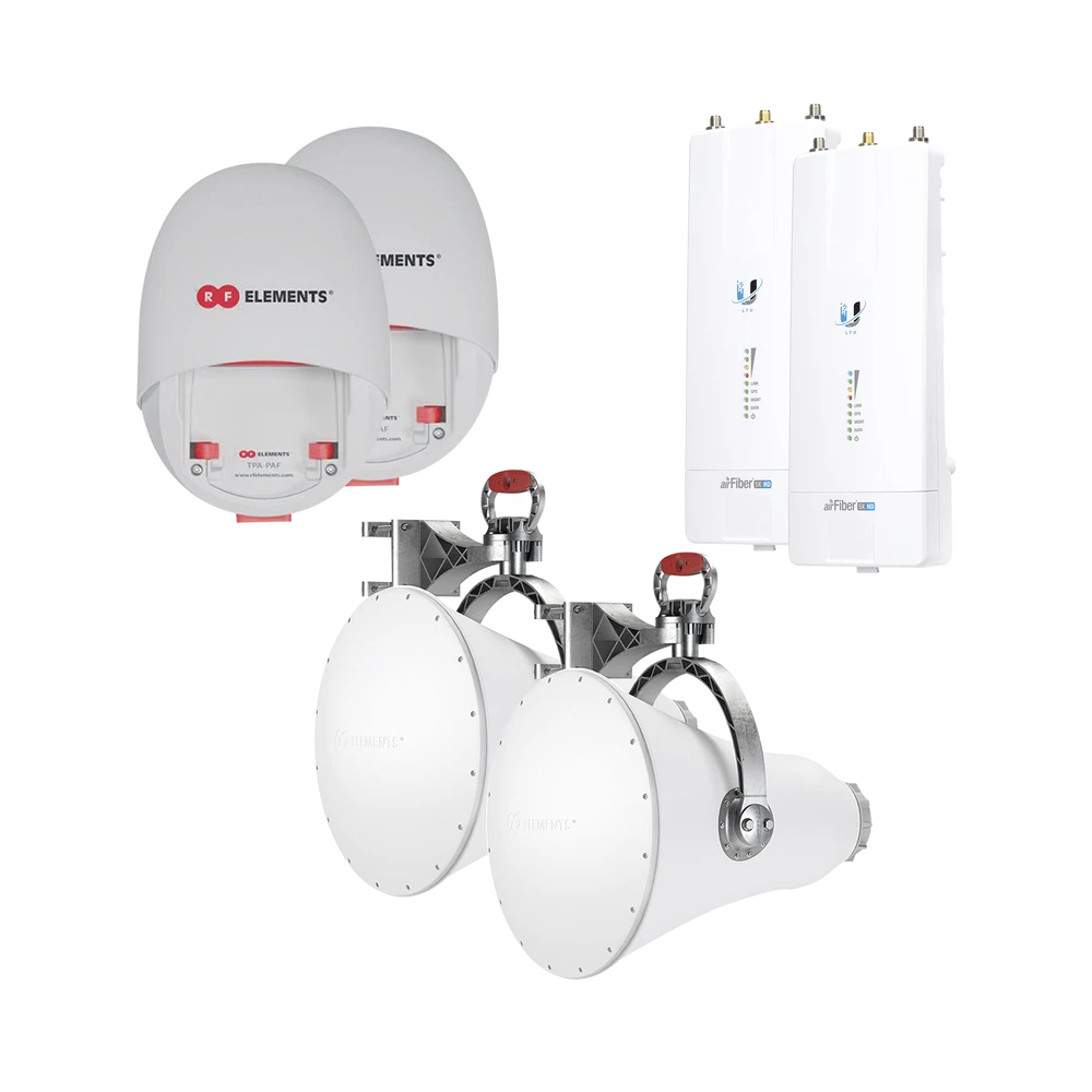ENLACE COMPLETO PARA BACKHAUL EN 5 GHZ HASTA 1 GBPS CON RADIOS AF5XHD DE UBIQUITI Y ULTRA HORN, ULTRA RECHAZO AL RUIDO PARA ENLACES LARGOS, SIN PERDIDAS-Enlaces de Backhaul-SYSCOM-Bsai Seguridad & Controles