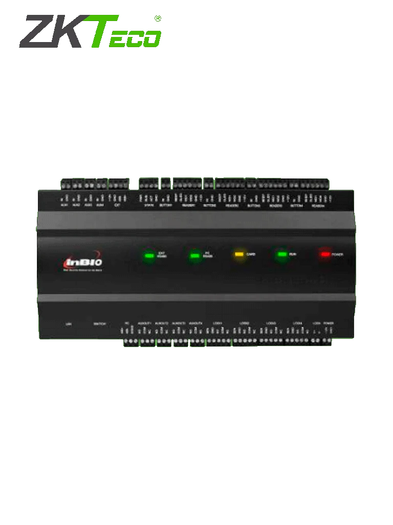 ZKTECO INBIO460B - PANEL DE CONTROL DE ACCESO PROFESIONAL / 4 PUERTAS / CON GABINETE Y FUENTE INCLUIDOS / 20 000 HUELLAS / PULL / ADMITE BIOMETRÍA / ENTRADAS Y SALIDAS AUXILIARES PARA CONEXIÓN DE SEMÁFOROS O SIRENAS-Paneles de Control-ZKTECO-Bsai Seguridad & Controles