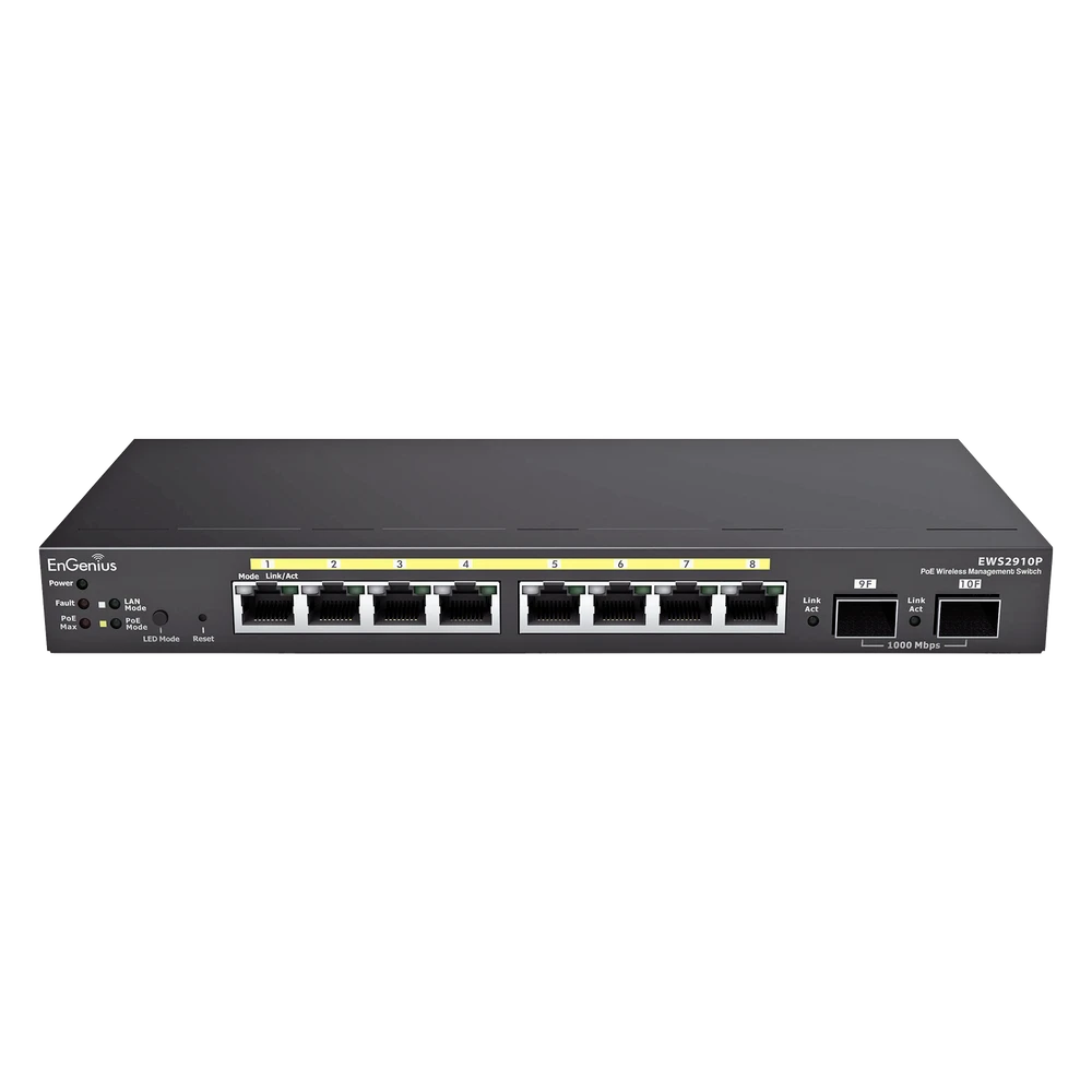 SWITCH POE ADMINISTRABLE DE 8 PUERTOS GIGABIT 802.3 AF DE 61.6 W Y CONTROLADOR PARA 50 PUNTOS DE ACCESO SERIE NEUTRON/ENTURBO.-Redes WiFi-ENGENIUS-Bsai Seguridad & Controles