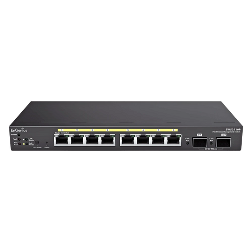 SWITCH POE ADMINISTRABLE DE 8 PUERTOS GIGABIT 802.3 AF DE 61.6 W Y CONTROLADOR PARA 50 PUNTOS DE ACCESO SERIE NEUTRON/ENTURBO.-Redes WiFi-ENGENIUS-EWS2910P-Bsai Seguridad & Controles