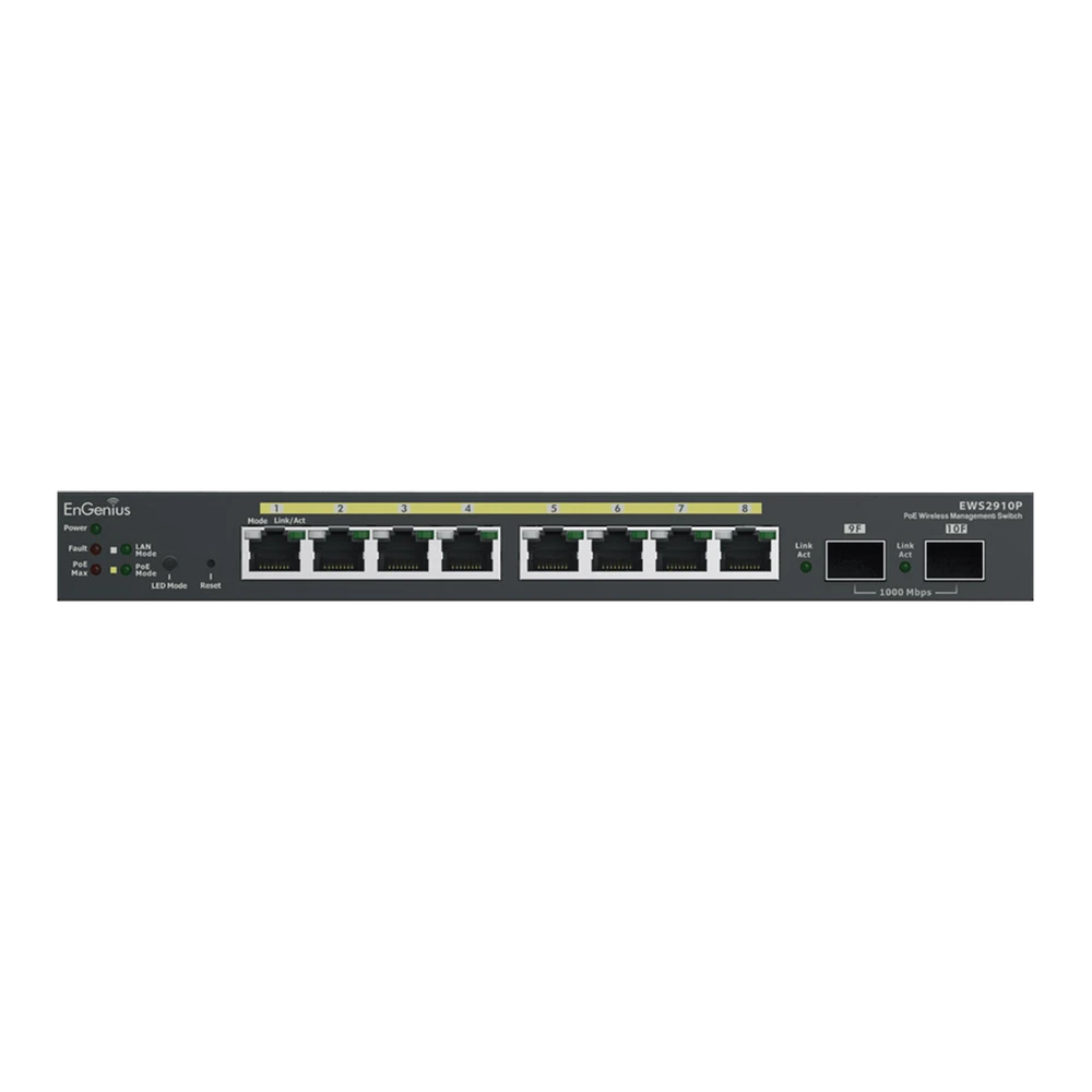 SWITCH POE ADMINISTRABLE DE 8 PUERTOS GIGABIT 802.3 AF DE 61.6 W Y CONTROLADOR PARA 50 PUNTOS DE ACCESO SERIE NEUTRON/ENTURBO.-Redes WiFi-ENGENIUS-Bsai Seguridad & Controles