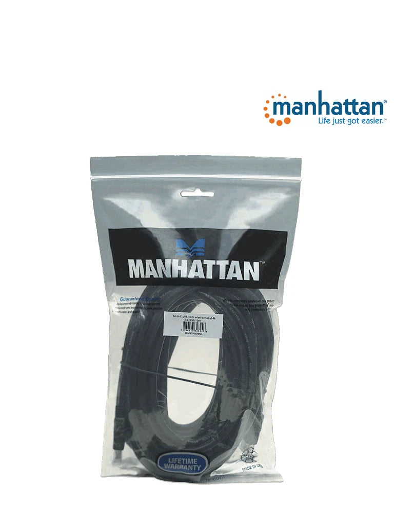 MANHATTAN 323246 - CABLE HDMI DE ALTA VELOCIDAD DE 10 METROS/ RESOLUCIÓN 4K@30HZ/ SOPROTA 3D Y CANAL DE ETHERNET DE 100 MBPS/ HDMI MACHO A MACHO/ SOPORTA CANAL DE RETORNO DE AUDIO (ARC)/ BLINDADO PARA REDUCIR INTERFERENCIA/ #ESM2024-HDMI-MANHATTAN-Bsai Seguridad & Controles