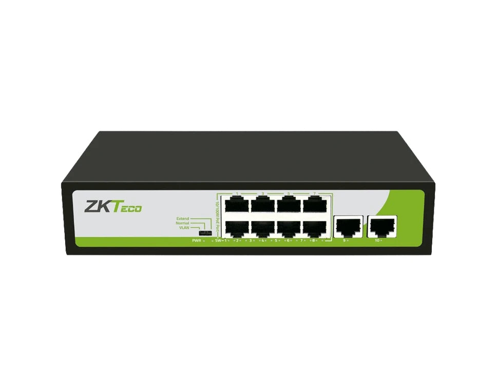 ZKTECO PE082120C- SWITCH DE 8 PUERTOS FAST ETHERNET POE AF - AT / 2 PUERTOS RJ45 10/100M / POE+ HASTA 30W POR PUERTO / SOPORTA HASTA 250 MTS SOBRE UTP CAT 6 / AUTOADAPTACIÓN MDI - MDIX / PROTECCIÓN CONTRA DESCARGAS/#ESM2024-Switches POE-ZKTECO-Bsai Seguridad & Controles