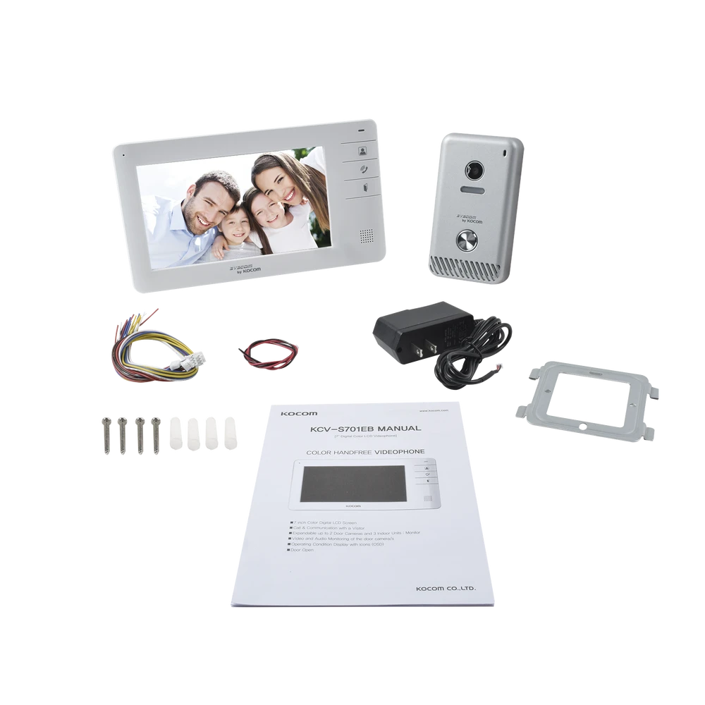 VIDEOPORTERO A COLOR DE 7" (MONITOR Y FRENTE DE CALLE), MANOS LIBRES/EXPANDIBLE A UN TOTAL DE 3 MONITORES-Porteros-KOCOM-Bsai Seguridad & Controles