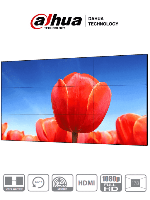 DAHUA DHL550UDM-EG - PANTALLA DE 55 PULGADAS FHD PARA VIDEO WALL/ PANEL LCD DE GRADO INDUSTRIAL/ IDEAL PARA TRABAJAR 24/7/ MARCO ULTRA DELGADO DE 1.8 MM (0.9MM CADA MARCO)/ INTERFACES HDMI, DVI, VGA, BNC Y USB/ #EXPOTVC-Pantallas-DAHUA-DDS6210001-Bsai Seguridad & Controles