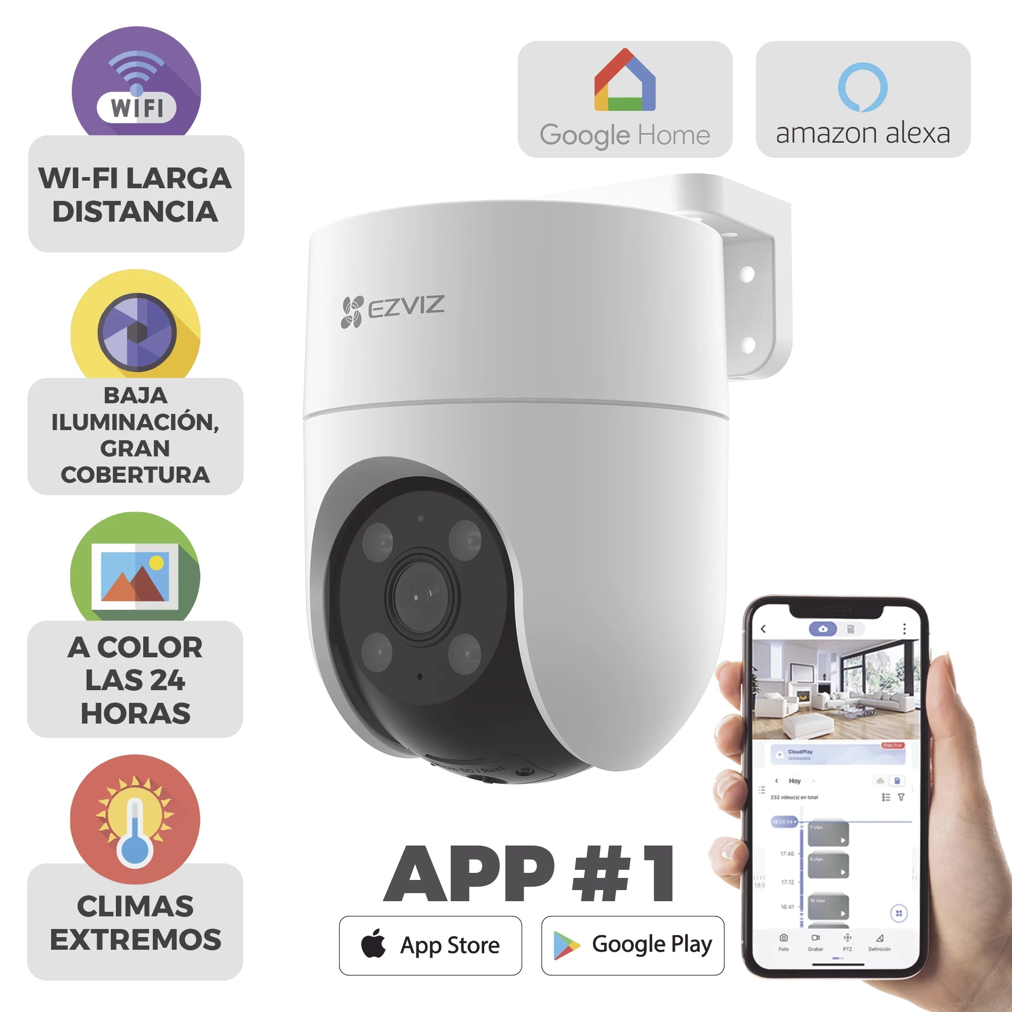 CAMARA PT WIFI / 2 MEGAPIXEL / COBERTURA 360° / DETECCIÓN HUMANA / SEGUIMIENTO INTELIGENTE / SIRENA / LUZ PARPADEANTE / COLORES EN OSCURIDAD / MICRO SD / AUDIO DE DOS VÍAS / EXTERIOR CON PROTECCIÓN-Cámaras IP y NVRs-EZVIZ-Bsai Seguridad & Controles