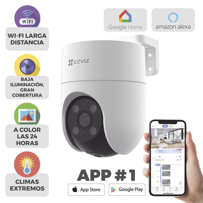 CAMARA PT WIFI / 2 MEGAPIXEL / COBERTURA 360° / DETECCIÓN HUMANA / SEGUIMIENTO INTELIGENTE / SIRENA / LUZ PARPADEANTE / COLORES EN OSCURIDAD / MICRO SD / AUDIO DE DOS VÍAS / EXTERIOR CON PROTECCIÓN-Cámaras IP y NVRs-EZVIZ-CS-H8C-Bsai Seguridad & Controles