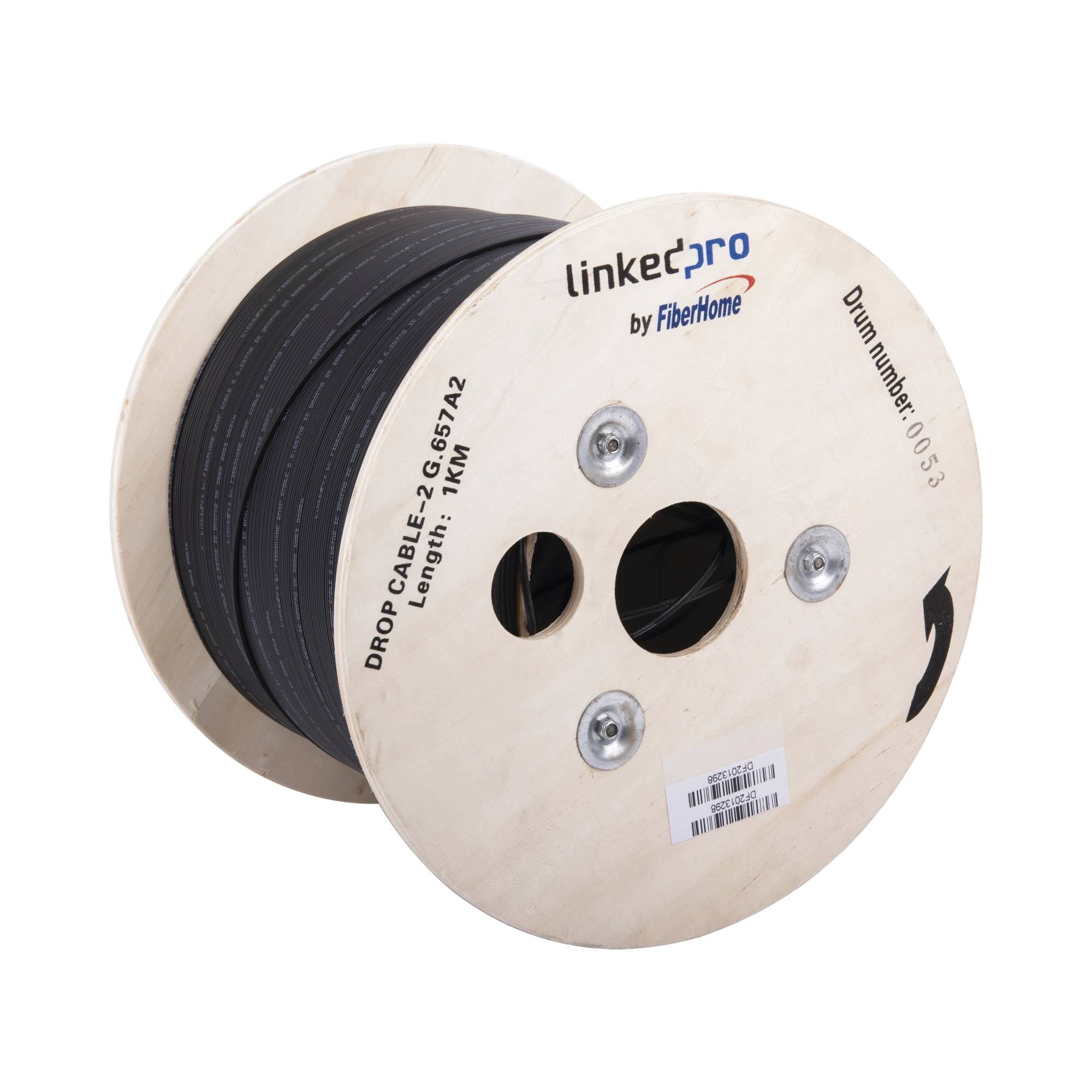 CARRETE DE 1 KM DE FIBRA ÓPTICA DROP, INTERIOR/EXTERIOR G.657A2 MONOMODO DE 2 HILOS, DIELÉCTRICA, FORRO NEGRO-Jumpers y Pigtails-LINKEDPRO BY FIBERHOME-Bsai Seguridad & Controles