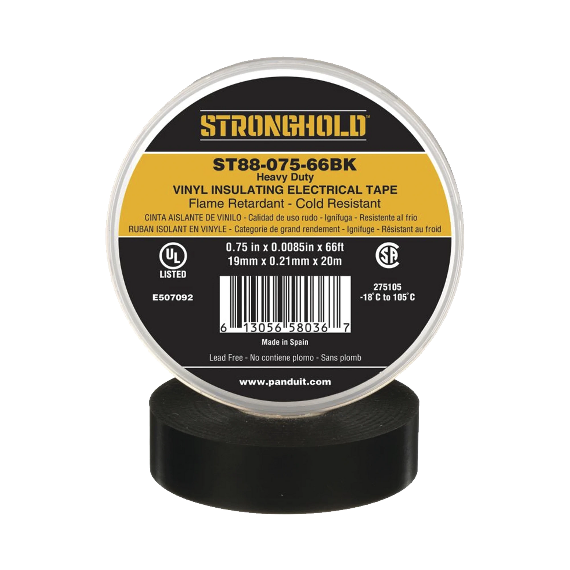 CINTA ELÉCTRICA PARA AISLAR, DE PVC, TRABAJO PESADO, GROSOR DE 0.21 MM (8.5 MIL), ANCHO DE 19 MM, Y 20 M DE LARGO, USO INTERIOR/EXTERIOR, COLOR NEGRO-Herramientas-PANDUIT-Bsai Seguridad & Controles