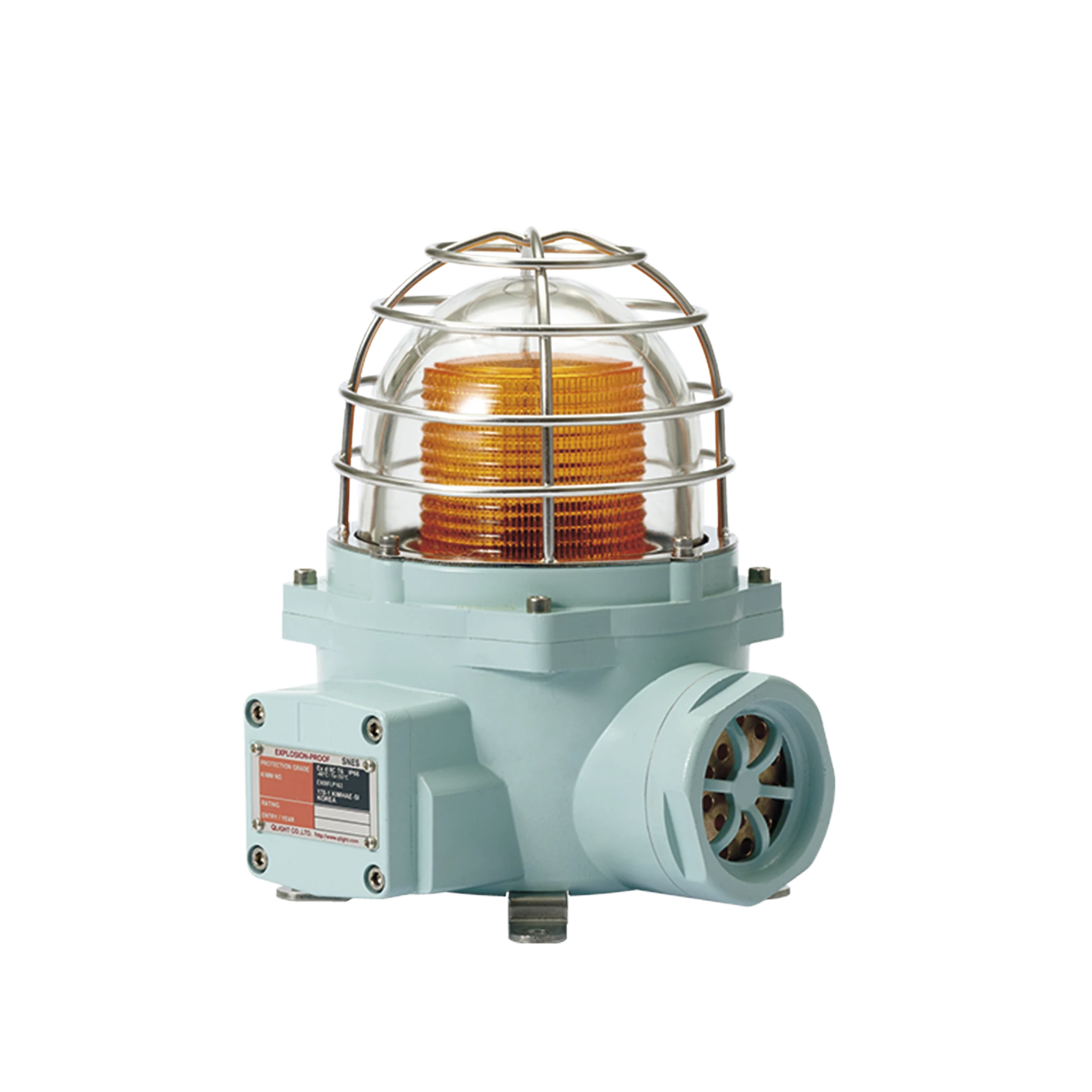 LUZ LED COLOR ÁMBAR DE ADVERTENCIA CON PATRÓN DE DESTELLO FLASHEANTE/FIJO PARA ZONAS PELIGROSAS CON BUZZER INCLUIDO A 105 DB. DE 24 VCD-Luces / Bocinas para la Industria y Edificios-QLIGHT-Bsai Seguridad & Controles