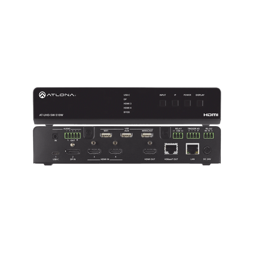 FIVE-INPUT UNIVERSAL SWITCHER WITH WIRELESS PRESENTATION LINK-VoIP - Telefonía IP - Videoconferencia-ATLONA-AT-UHD-SW-510W-Bsai Seguridad & Controles