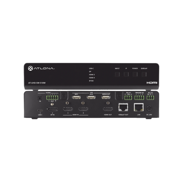 FIVE-INPUT UNIVERSAL SWITCHER WITH WIRELESS PRESENTATION LINK-VoIP - Telefonía IP - Videoconferencia-ATLONA-AT-UHD-SW-510W-Bsai Seguridad & Controles