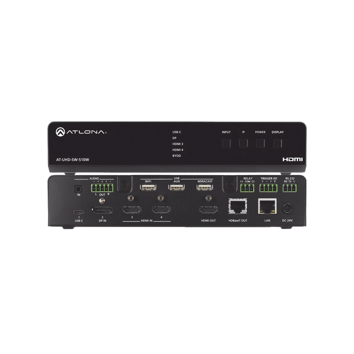 FIVE-INPUT UNIVERSAL SWITCHER WITH WIRELESS PRESENTATION LINK EU MODEL-VoIP - Telefonía IP - Videoconferencia-ATLONA-AT-UHD-SW-510W-EU-Bsai Seguridad & Controles