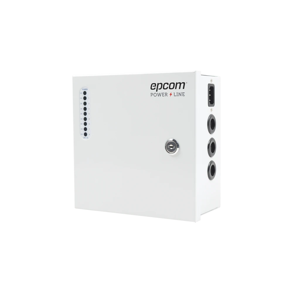 FUENTE DE ALIMENTACIÓN PROFESIONAL DE 24 VCA @ 8 AMPER, PARA 8 CÁMARAS, VOLTAJE DE ENTRADA : 96-264 VCA-Energía-EPCOM POWERLINE-Bsai Seguridad & Controles