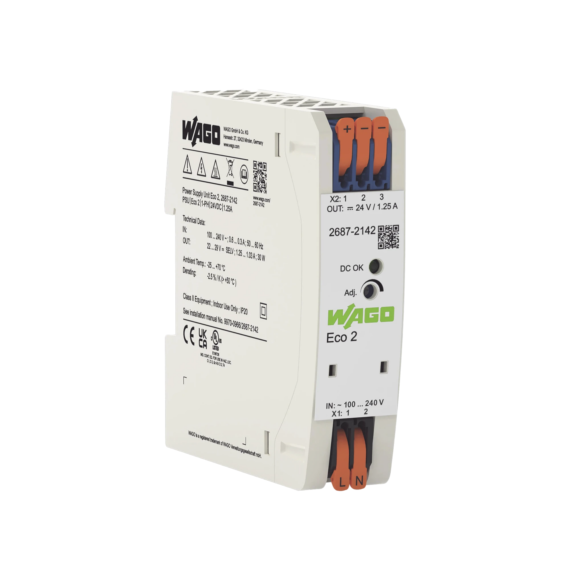 FUENTE DE ALIMENTACIÓN; ECO 2; MONOFÁSICO; TENSIÓN DE SALIDA 24V DC; CORRIENTE DE SALIDA 1,25A; DC-OK LED-Accesorios-WAGO-Bsai Seguridad & Controles