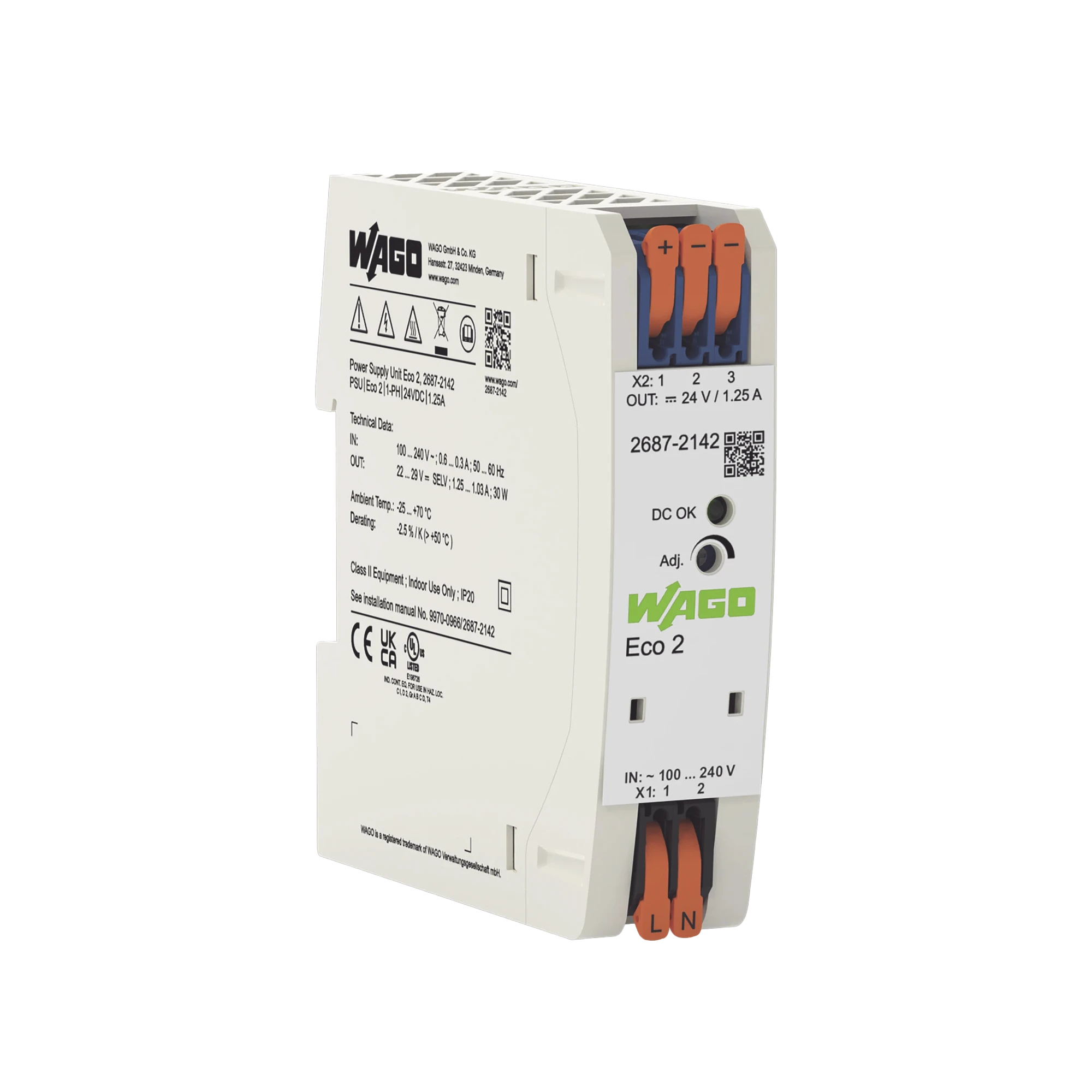 FUENTE DE ALIMENTACIÓN; ECO 2; MONOFÁSICO; TENSIÓN DE SALIDA 24V DC; CORRIENTE DE SALIDA 1,25A; DC-OK LED-Accesorios-WAGO-Bsai Seguridad & Controles