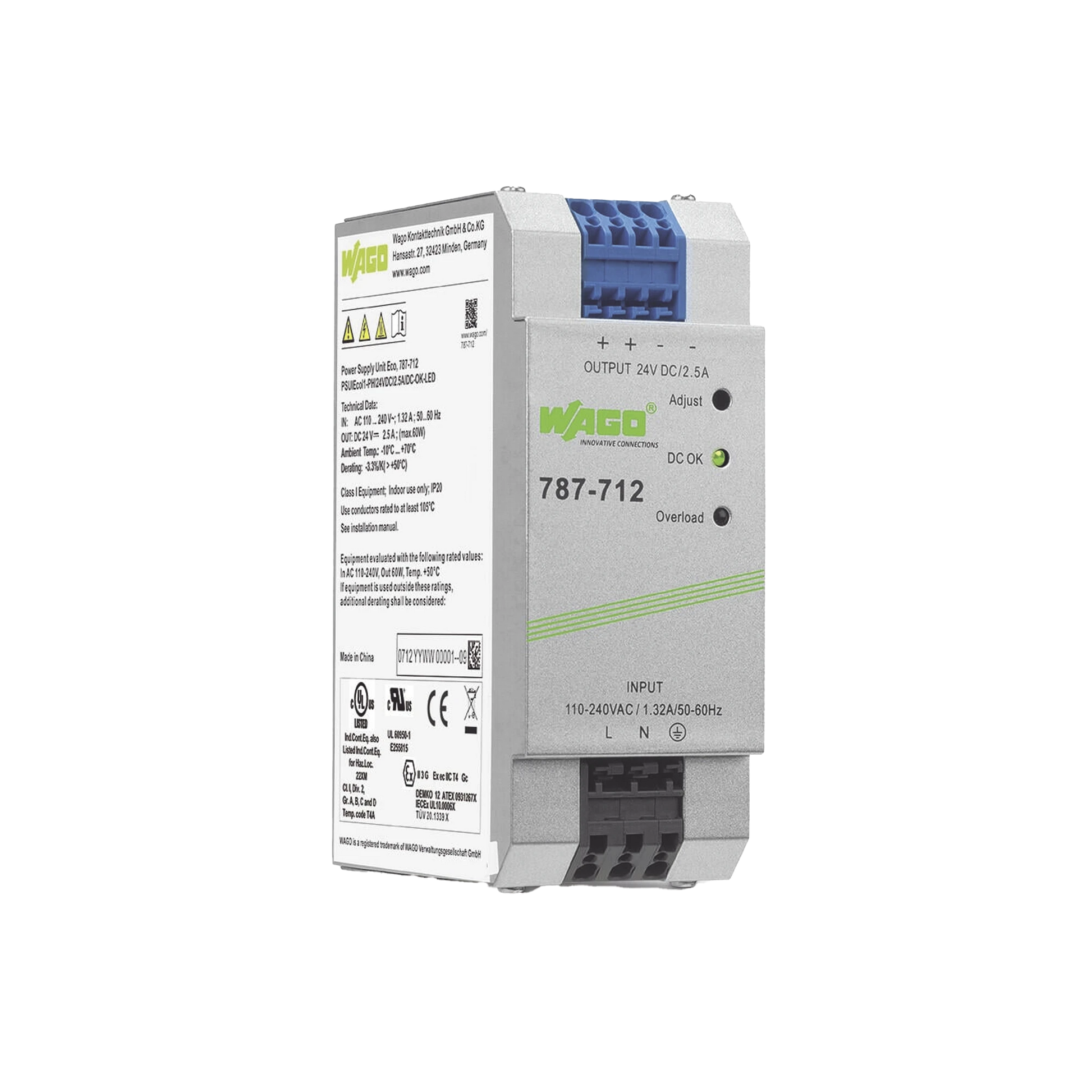 FUENTE DE ALIMENTACIÓN; ECO; MONOFÁSICO; TENSIÓN DE SALIDA 24V DC; CORRIENTE DE SALIDA 2,5A; DC-OK LED; 4,00 MM²-Accesorios-WAGO-Bsai Seguridad & Controles