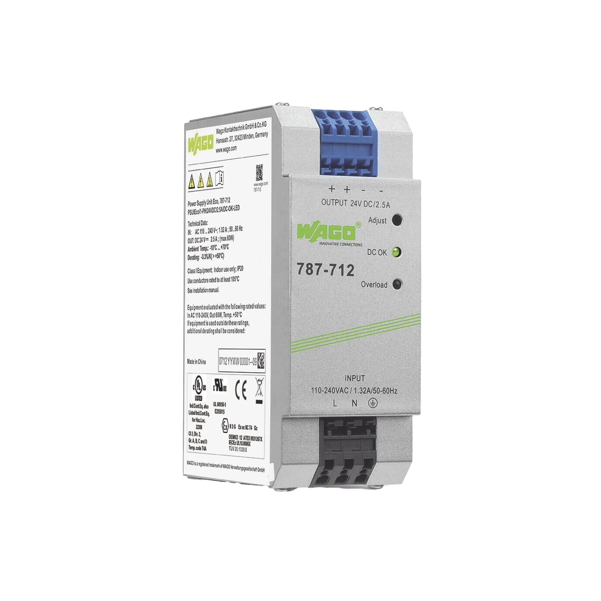 FUENTE DE ALIMENTACIÓN; ECO; MONOFÁSICO; TENSIÓN DE SALIDA 24V DC; CORRIENTE DE SALIDA 2,5A; DC-OK LED; 4,00 MM²-Accesorios-WAGO-Bsai Seguridad & Controles