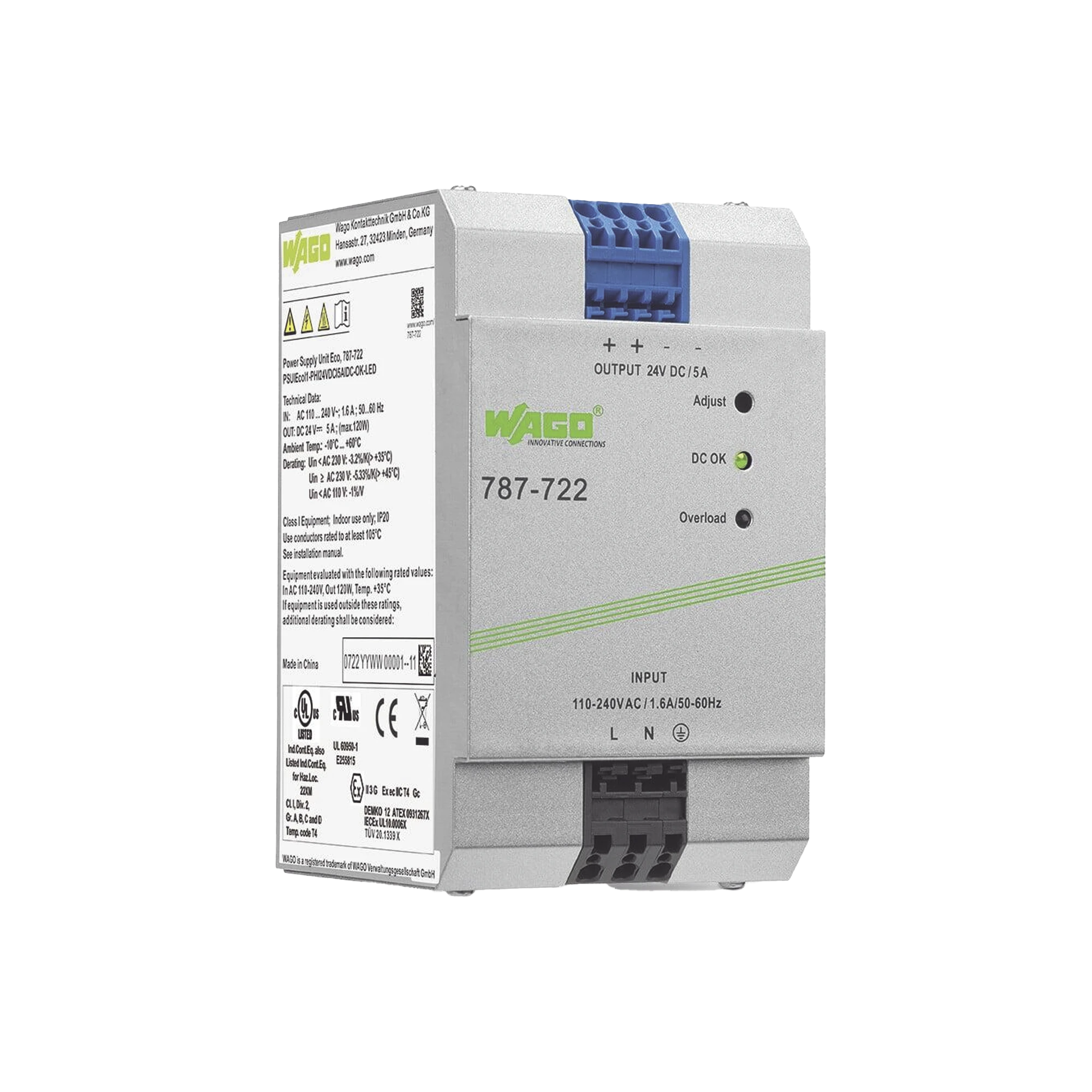 FUENTE DE ALIMENTACIÓN; ECO; MONOFÁSICO; TENSIÓN DE SALIDA 24V DC; CORRIENTE DE SALIDA 5A; DC-OK LED; 4,00 MM²-Accesorios-WAGO-Bsai Seguridad & Controles