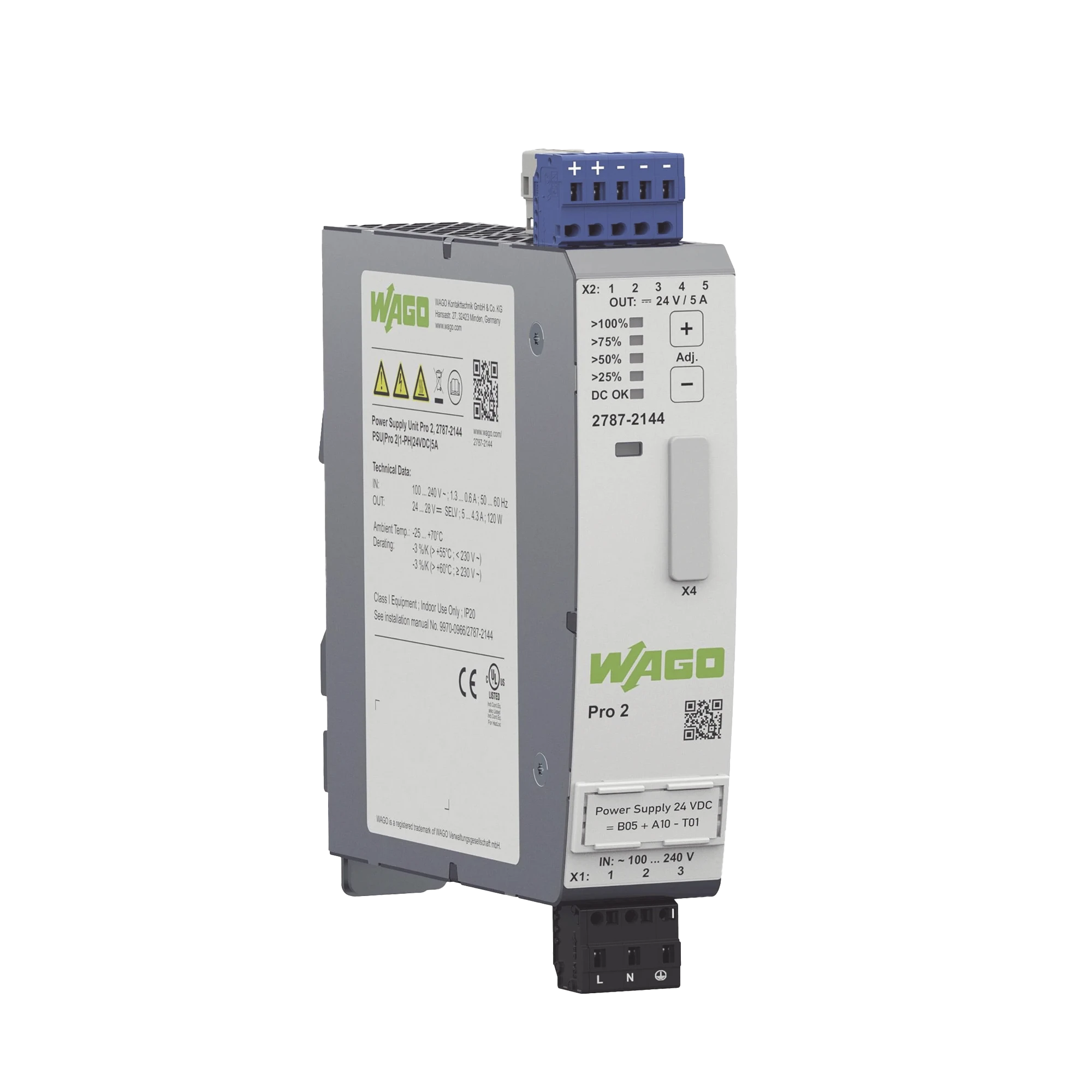 FUENTE DE ALIMENTACIÓN; PRO 2; MONOFÁSICO; TENSIÓN DE SALIDA 24V DC; CORRIENTE DE SALIDA 5A; TOPBOOST + POWERBOOST; CAPACIDAD DE COMUNICACIÓN-Accesorios-WAGO-Bsai Seguridad & Controles