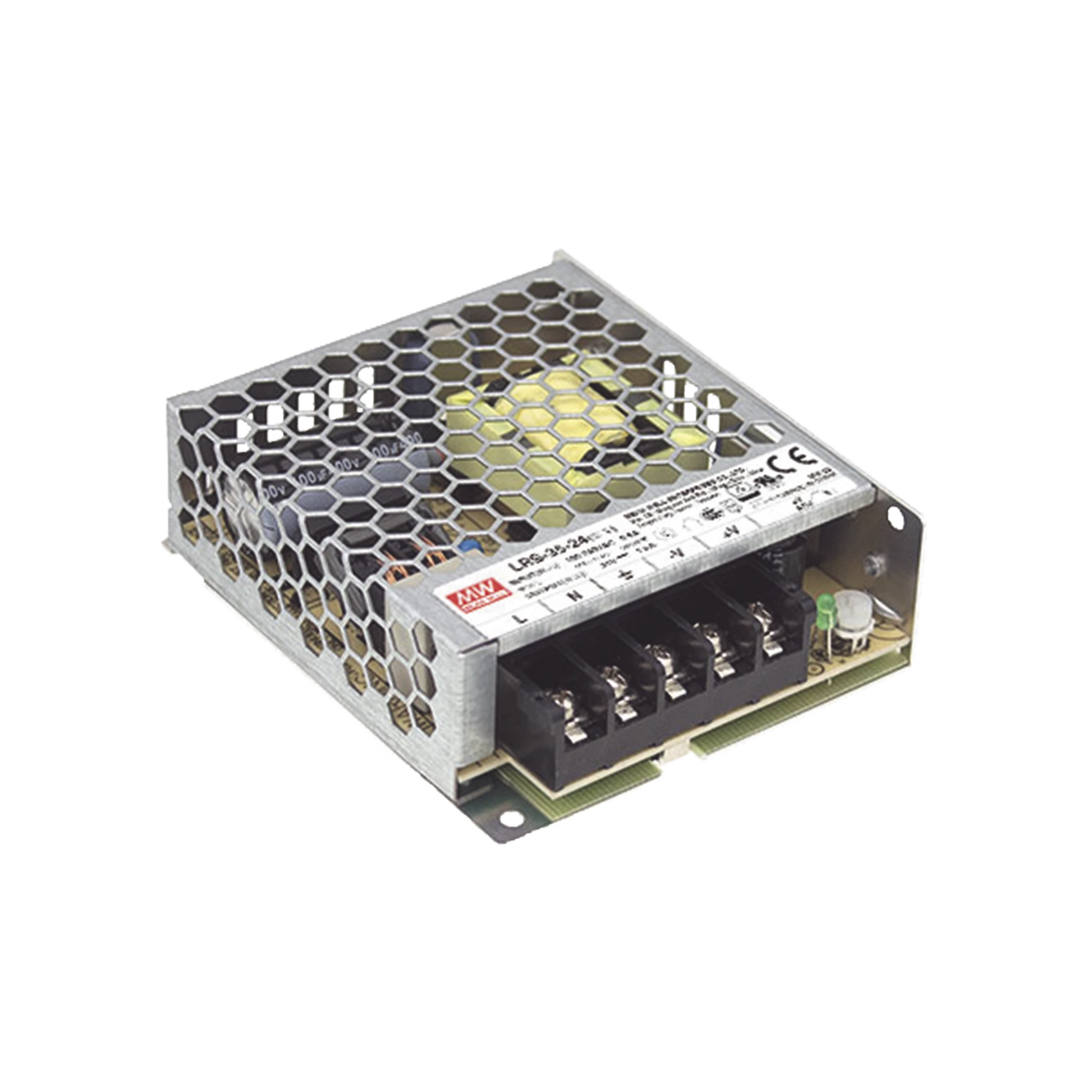 FUENTE DE PODER INDUSTRIAL CONMUTADA 35W DE POTENCIA, 24VCC, 1.5A-Energía-MEANWELL-Bsai Seguridad & Controles