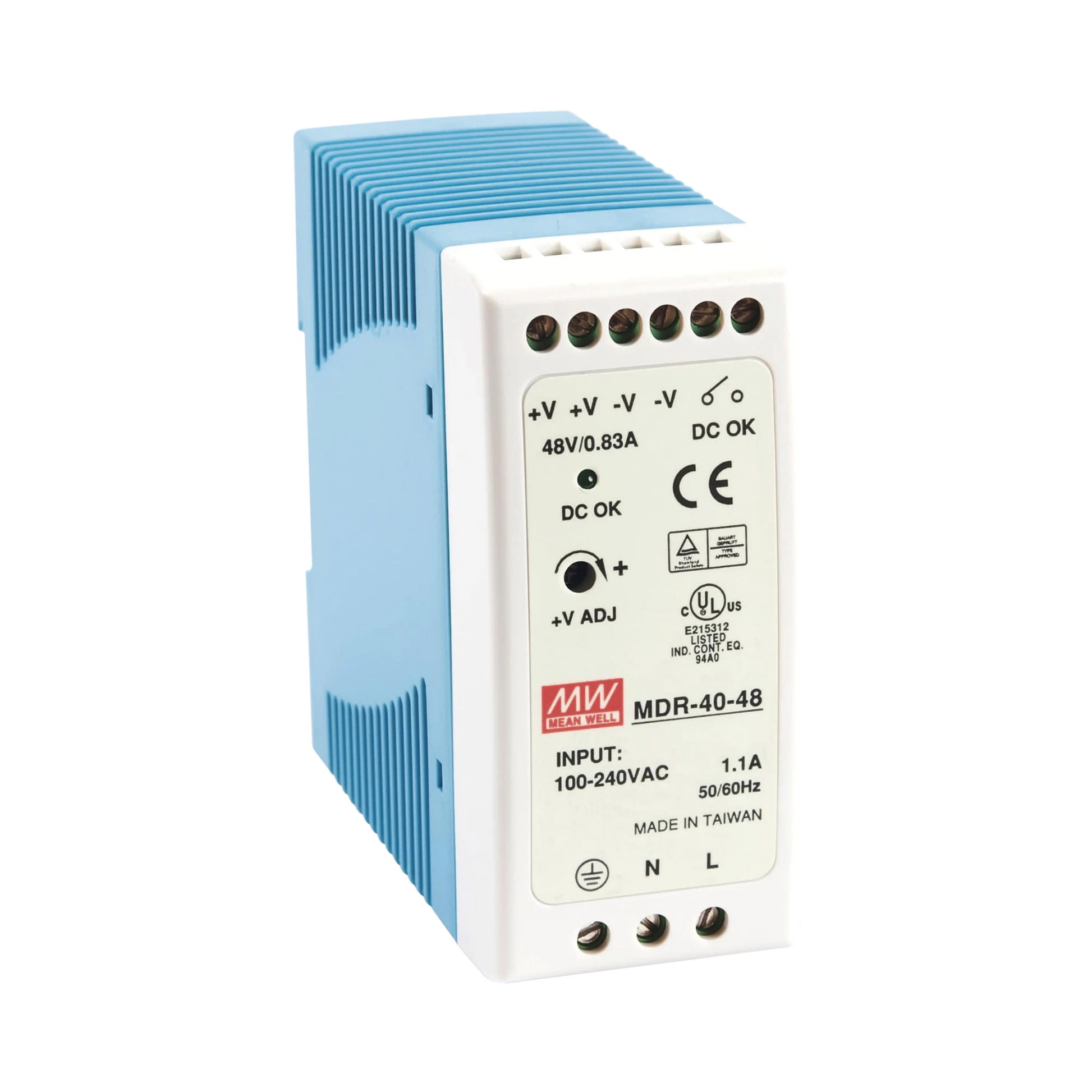 FUENTE DE PODER INDUSTRIAL RIEL DIN 48VCD, 40W-Fuentes de Alimentación-MEANWELL-Bsai Seguridad & Controles