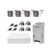 KIT TURBOHD 1080P / DVR 4 CANALES / 4 CÁMARAS CON MICRÓFONO INTEGRADO Y 101° VISIÓN / LUZ BLANCA + IR VISIÓN NOCTURNA / TRANSCEPTORES / CONECTORES / FUENTE DE PODER PROFESIONAL COMPACTA-Kits- Sistemas Completos-HIKVISION-Bsai Seguridad & Controles