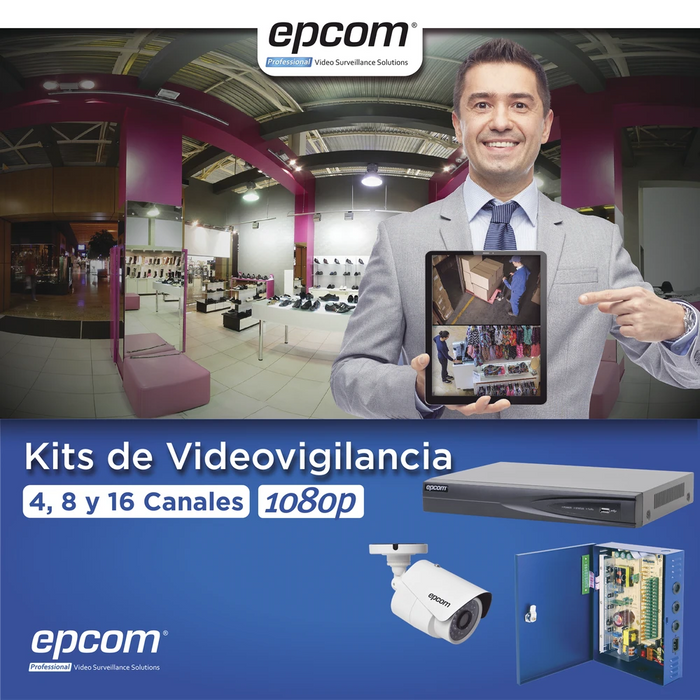 KIT TURBOHD 1080P / DVR 16 CANALES / 16 CÁMARAS BALA (EXTERIOR 2.8 MM) / TRANSCEPTORES / CONECTORES / FUENTE DE PODER PROFESIONAL-Kits Cámaras de Seguridad-EPCOM-KEVTX8T16BW-Bsai Seguridad & Controles