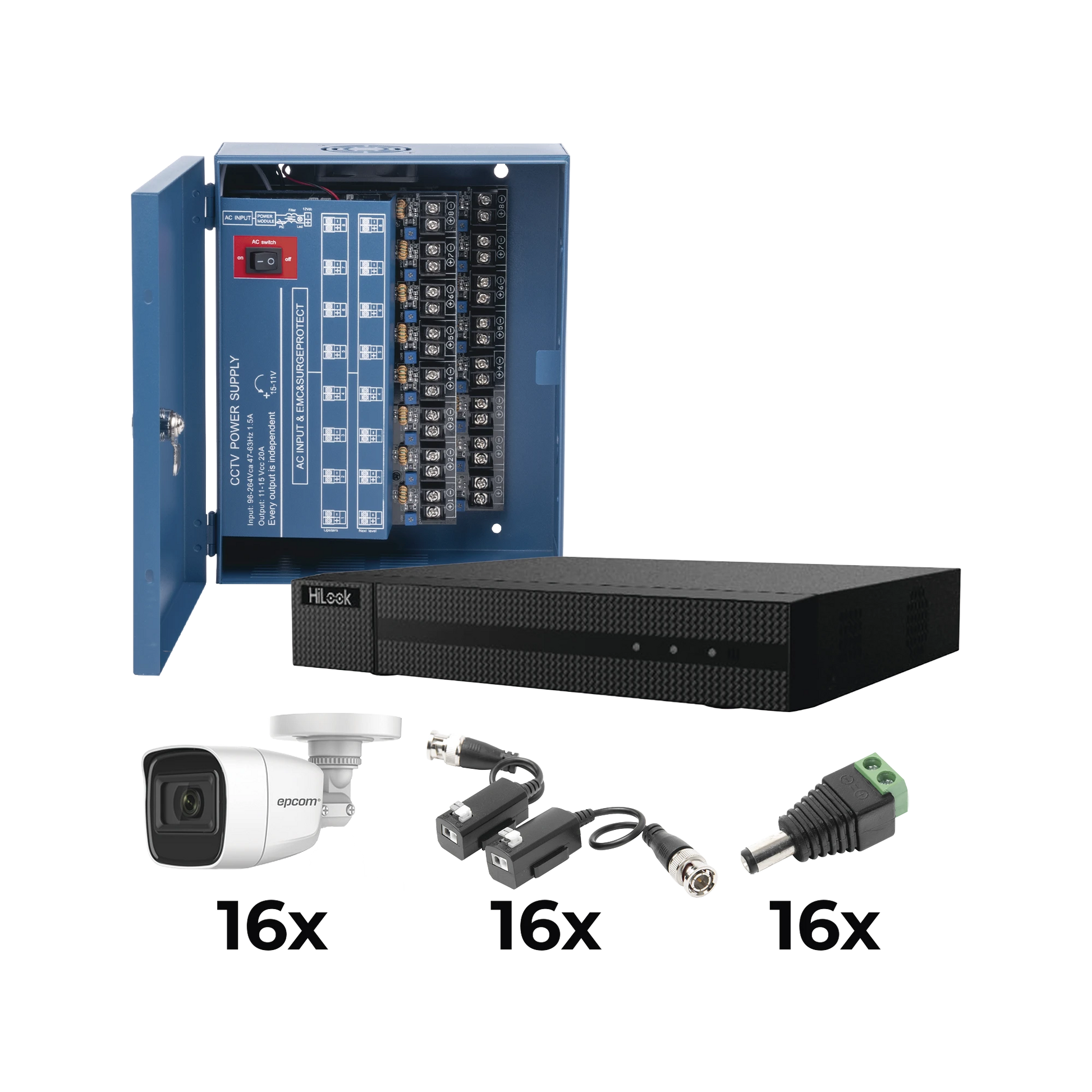 KIT TURBOHD 1080P / DVR 16 CANALES / 16 CÁMARAS BALA POLICARBONATO CON MICROFONO (EXTERIOR 2.8 MM) / TRANSCEPTORES / CONECTORES / FUENTE DE PODER PROFESIONAL-Kits Sistemas Completos-EPCOM PROFESSIONAL-Bsai Seguridad & Controles