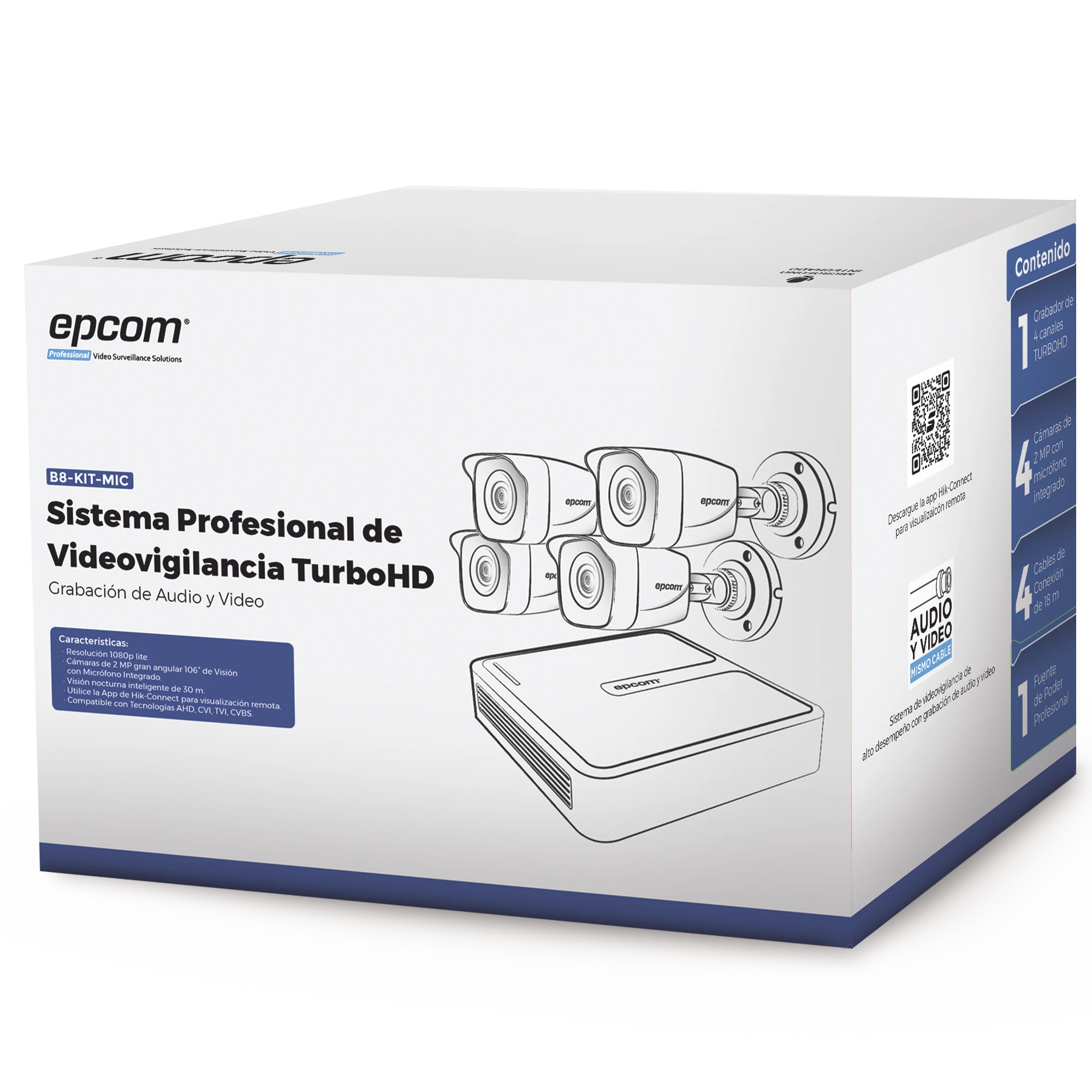 KIT TURBOHD 1080P LITE / DVR 4 CANALES / 4 CÁMARAS 2MP CON MICROFONO / 4 CABLES 18 MTS / FUENTE DE PODER PROFESIONAL-Kits Sistemas Completos-EPCOM PROFESSIONAL-Bsai Seguridad & Controles