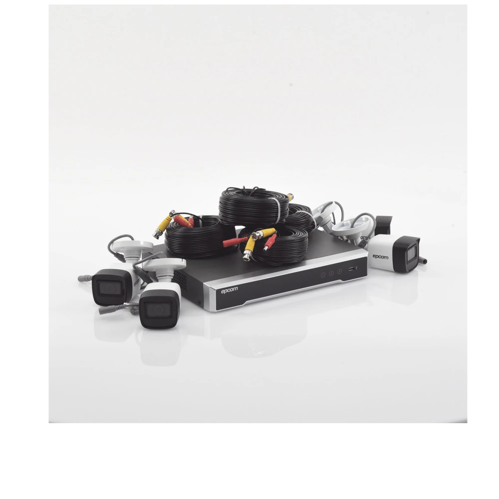 KIT TURBOHD 5 MEGAPIXEL / DVR 4 CANALES / 4 CÁMARAS DE 5 MEGAPIXEL CON MICRÓFONO INTEGRADO / 4 CABLES 18 METROS / FUENTE DE PODER PROFESIONAL-Kits Sistemas Completos-EPCOM PROFESSIONAL-Bsai Seguridad & Controles