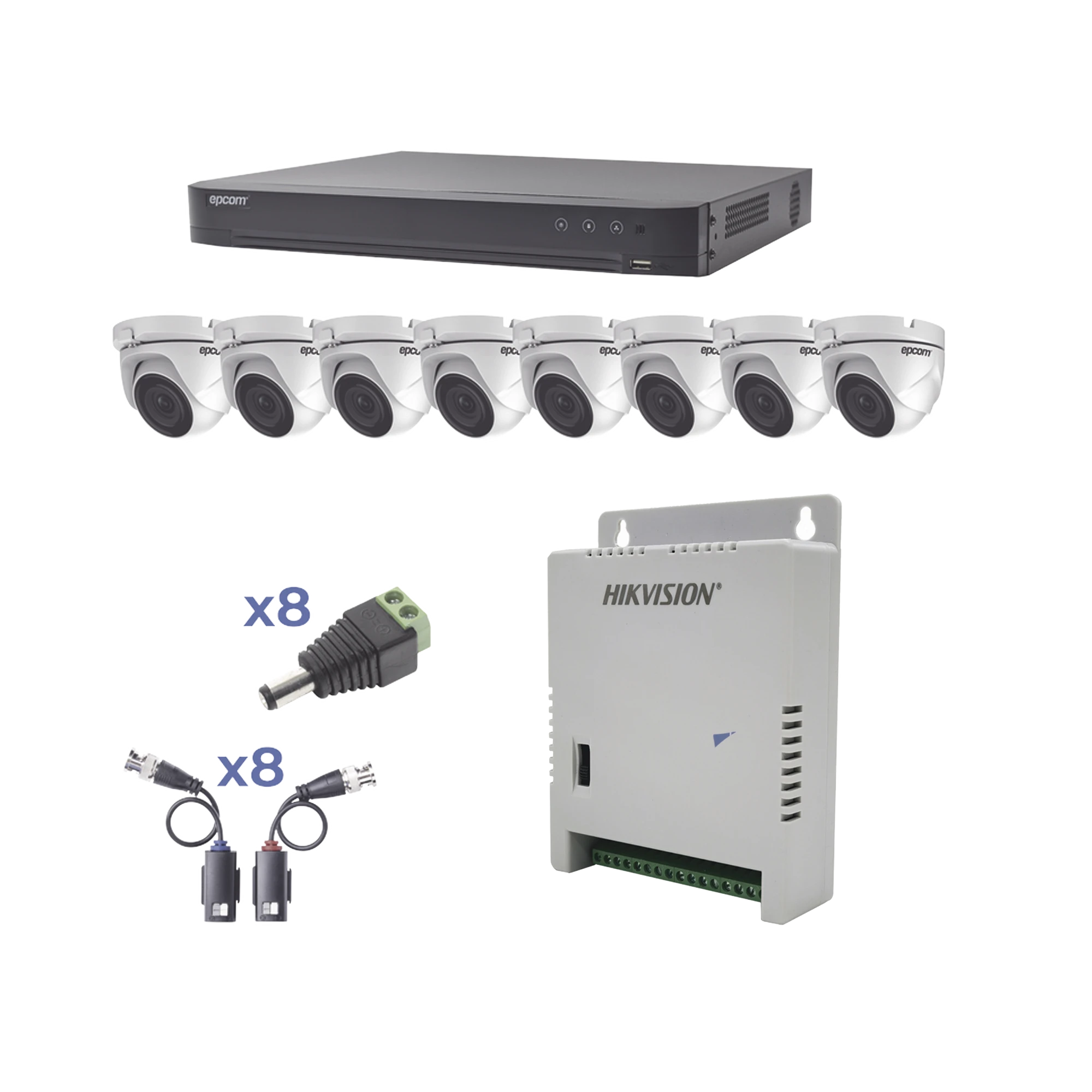 KIT TURBOHD 1080P / DVR 8 CANALES / 8 CÁMARAS EYEBALL (EXTERIOR 2.8 MM) / TRANSCEPTORES / CONECTORES / FUENTE DE PODER PROFESIONAL HASTA 15 VCC PARA LARGA DISTANCIA-Kits- Sistemas Completos-EPCOM PROFESSIONAL-Bsai Seguridad & Controles