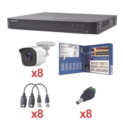 KIT TURBOHD 1080P / DVR 8 CANALES / 8 CÁMARAS BALA (EXTERIOR 2.8 MM) / TRANSCEPTORES / CONECTORES / FUENTE DE PODER PROFESIONAL HASTA 15 VCD PARA LARGA DISTANCIA-Kits Cámaras de Seguridad-HIKVISION-Bsai Seguridad & Controles