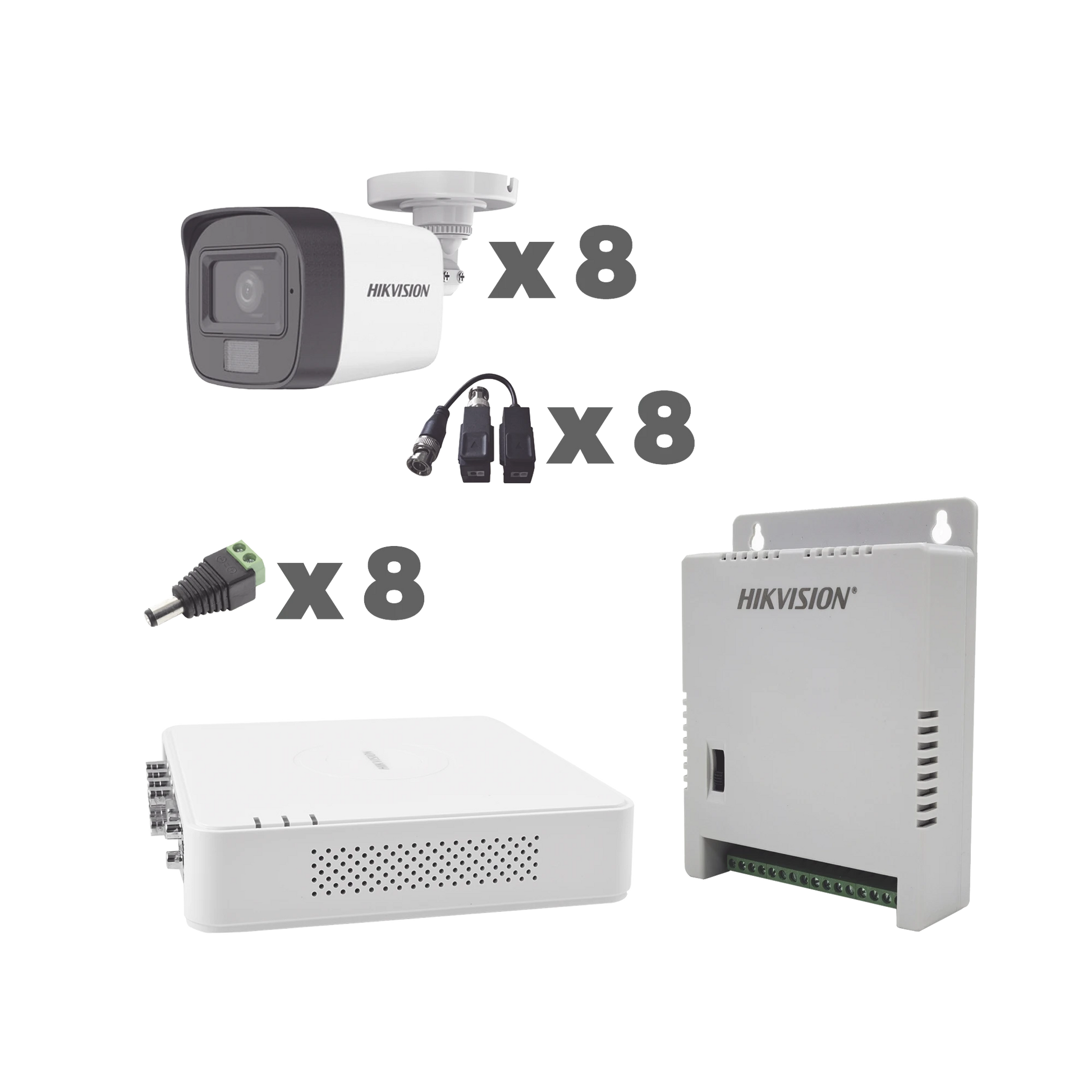 KIT TURBOHD 1080P / DVR 8 CANALES CON AUDIO POR COAXITRON / 8 CÁMARAS CON MICRÓFONO INTEGRADO 101° VISIÓN/ LUZ BLANCA + IR VISIÓN NOCTURNA / TRANSCEPTORES / CONECTORES / FUENTE DE PODER PROFESIONAL-Kits- Sistemas Completos-HIKVISION-Bsai Seguridad & Controles