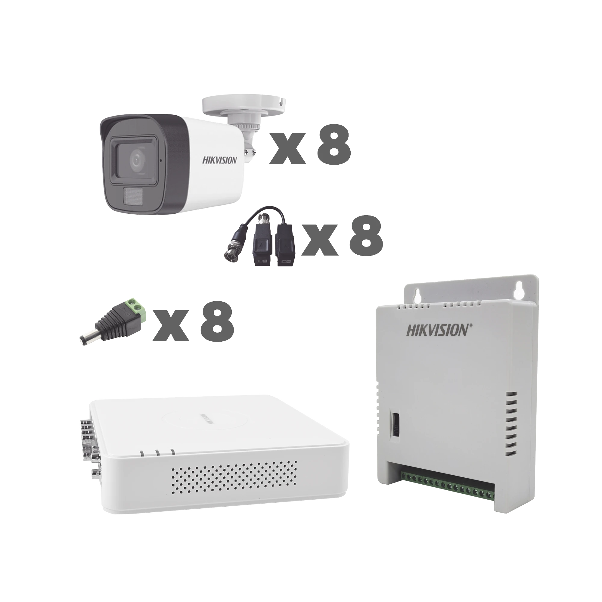 KIT TURBOHD 1080P / DVR 8 CANALES CON AUDIO POR COAXITRON / 8 CÁMARAS CON MICRÓFONO INTEGRADO 101° VISIÓN/ LUZ BLANCA + IR VISIÓN NOCTURNA / TRANSCEPTORES / CONECTORES / FUENTE DE PODER PROFESIONAL-Kits- Sistemas Completos-HIKVISION-Bsai Seguridad & Controles