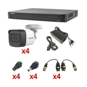 KIT TURBOHD 1080P / DVR 4 CANALES / 4 CÁMARAS BALA (EXTERIOR 2.8 MM) / TRANSCEPTORES / CONECTORES / FUENTE DE PODER PROFESIONAL-Kits Cámaras de Seguridad-HIKVISION-Bsai Seguridad & Controles